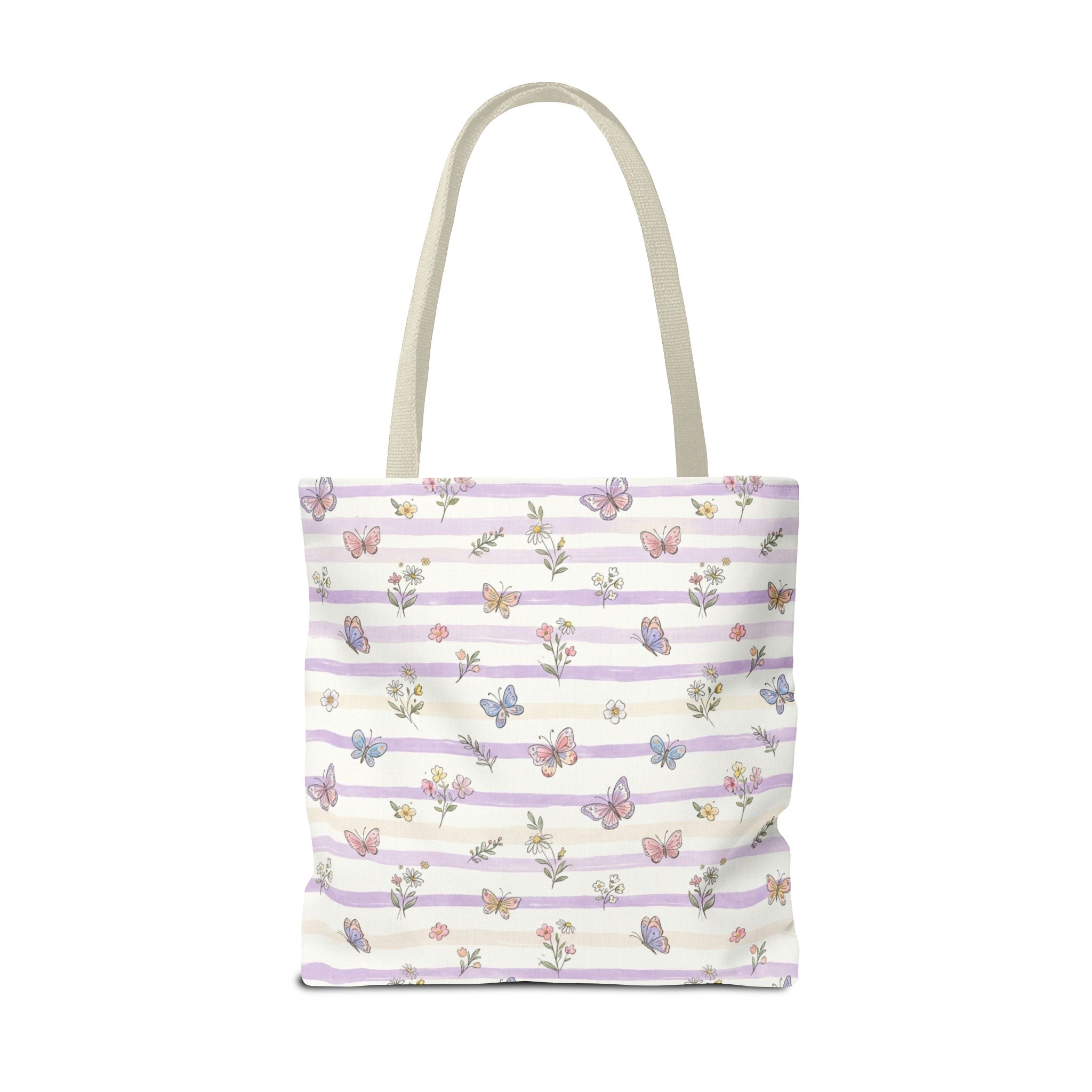 Pastel Butterfly Floral Stripe Tote
