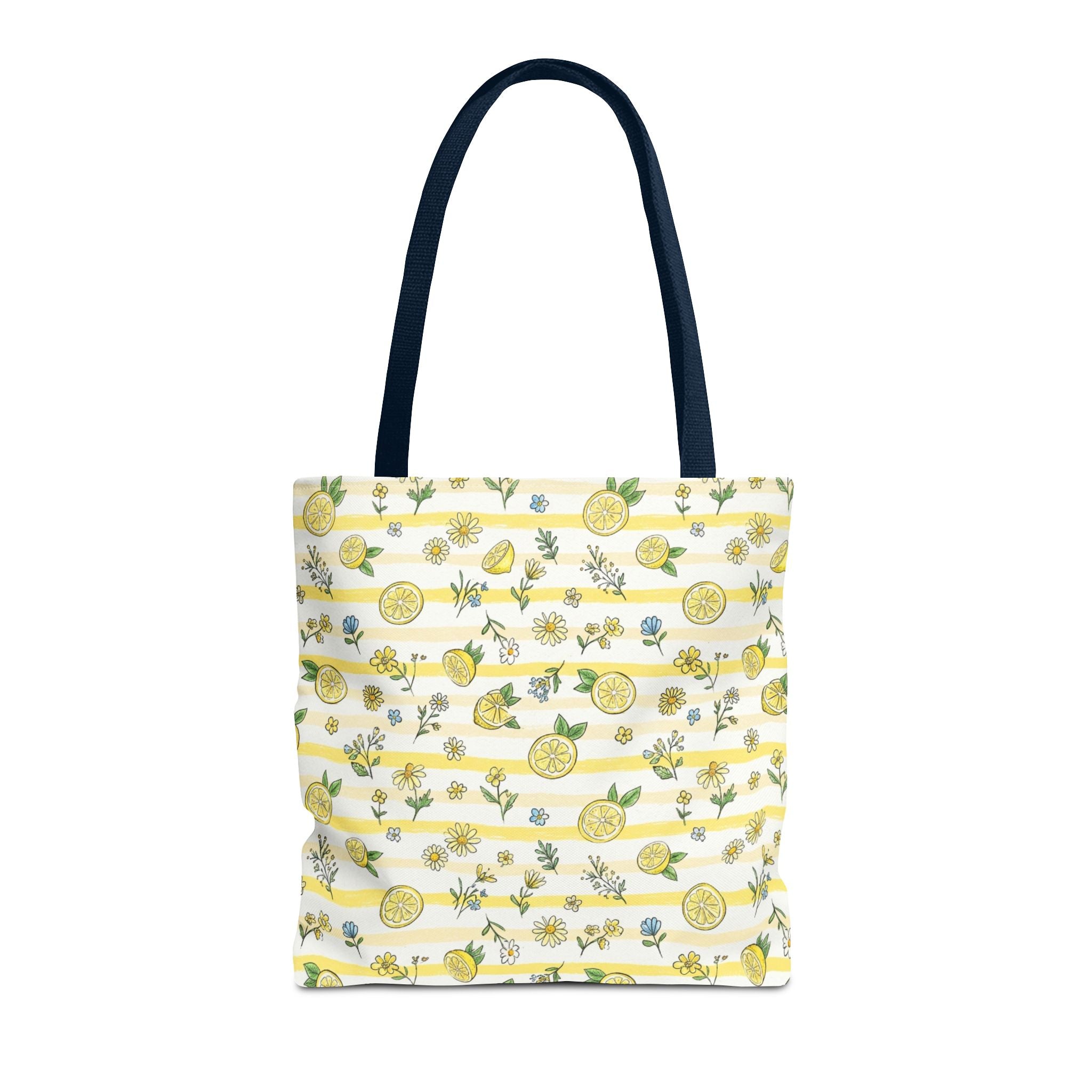 Lemon Stripe Pattern Tote Bag | Citrus Floral All-Over Print