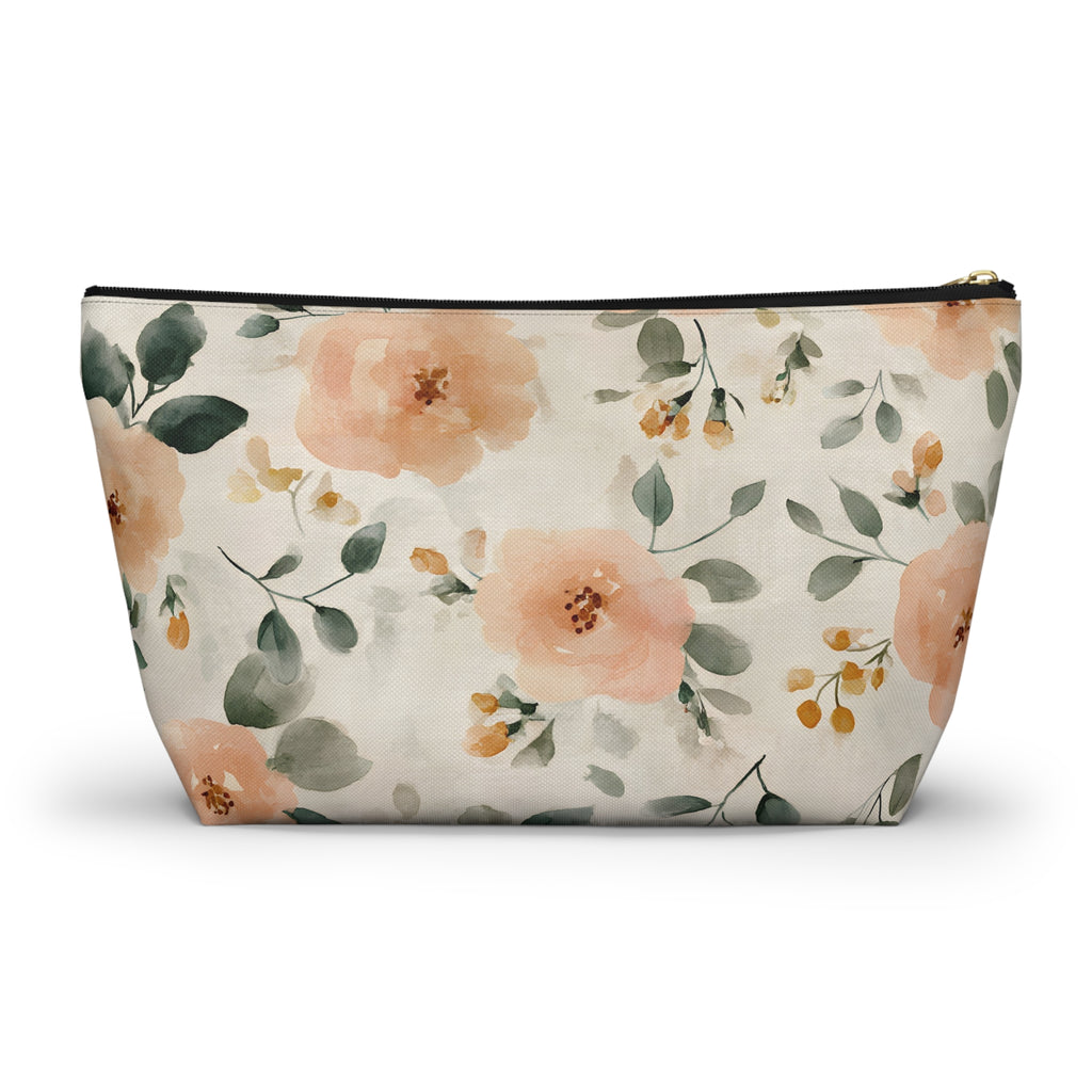 Peach Watercolor Roses Accessory Pouch
