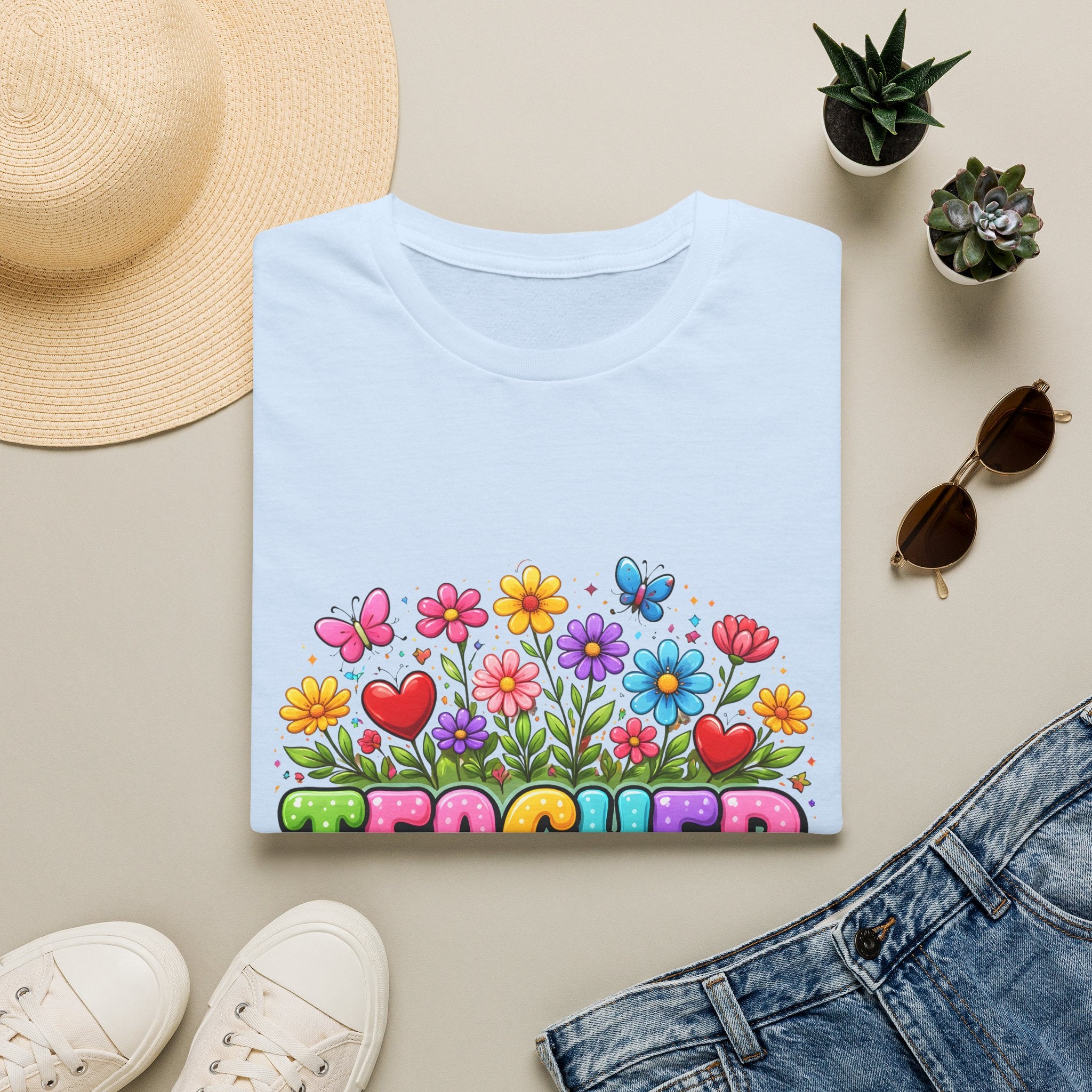 Teacher floral pencil design T-Shirt | Teach Love Inspire, colorful school shirt