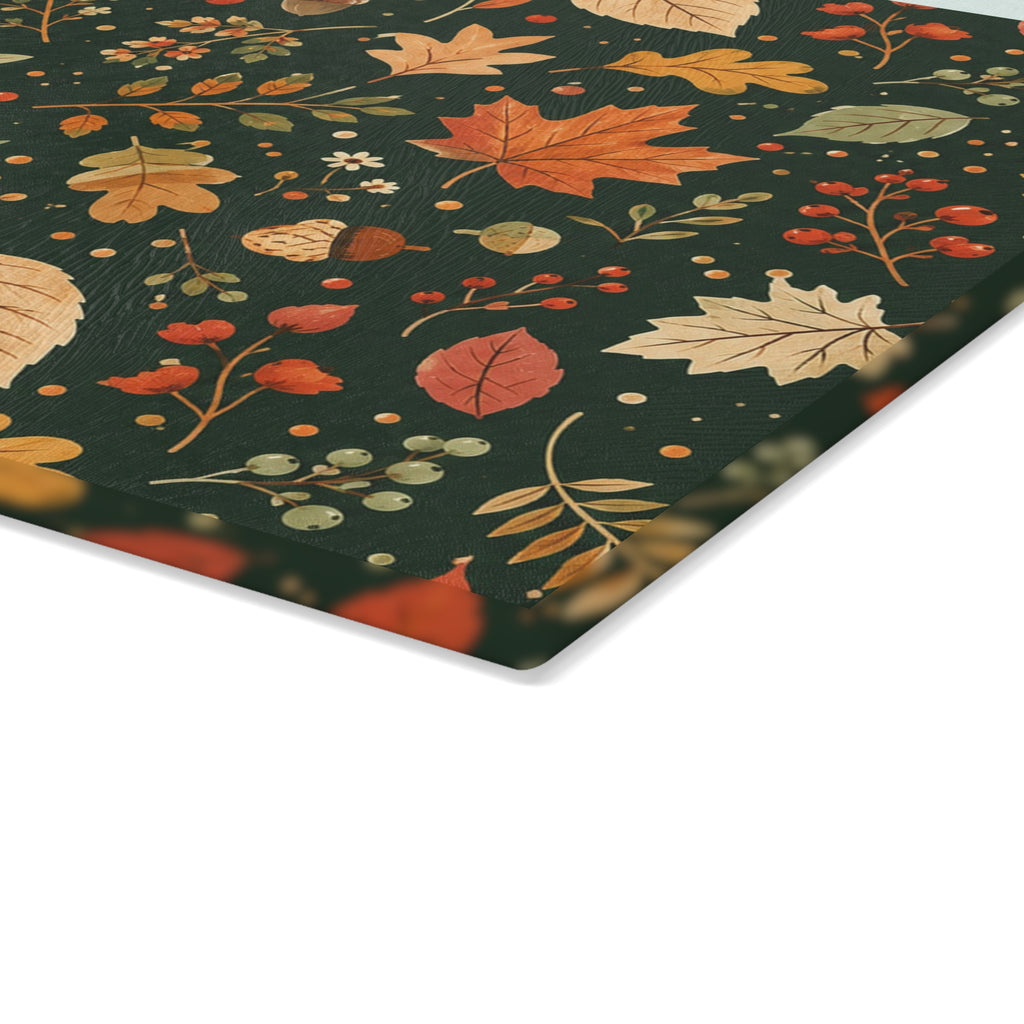 Autumn Leaves Pattern Glass Cutting Board | Fall Leaf Kitchen Decor