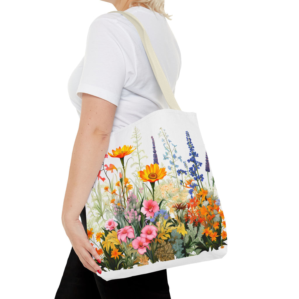 Wildflower Garden Tote Bag | Floral Meadow Illustration, Colorful Bloom Print