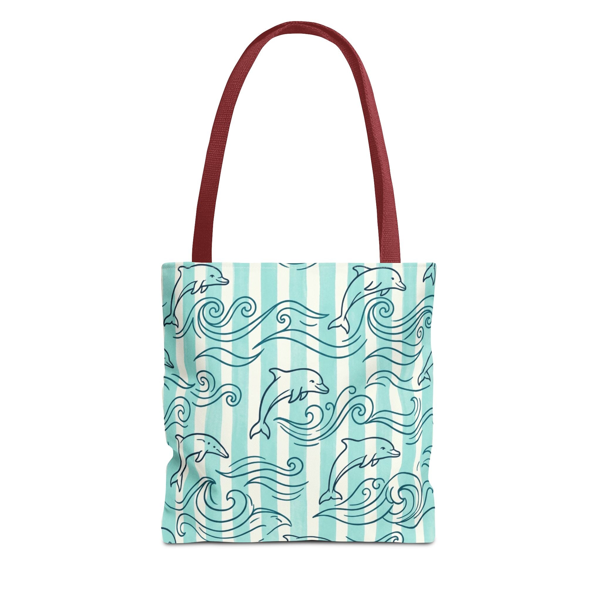 Dolphin Wave Pattern Tote Bag | Aqua Striped Ocean Design