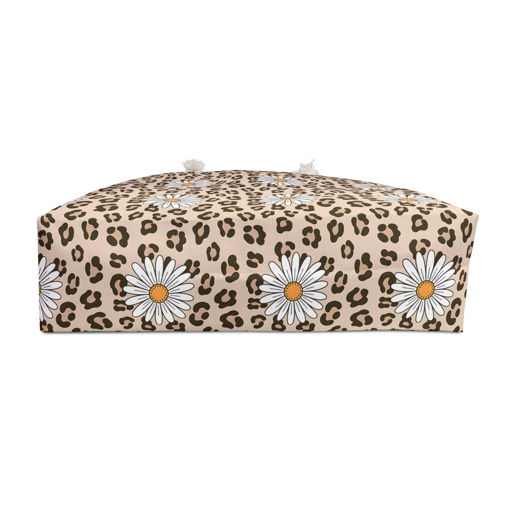 Daisy Leopard Pattern Weekender Bag | Floral Animal Print Tote