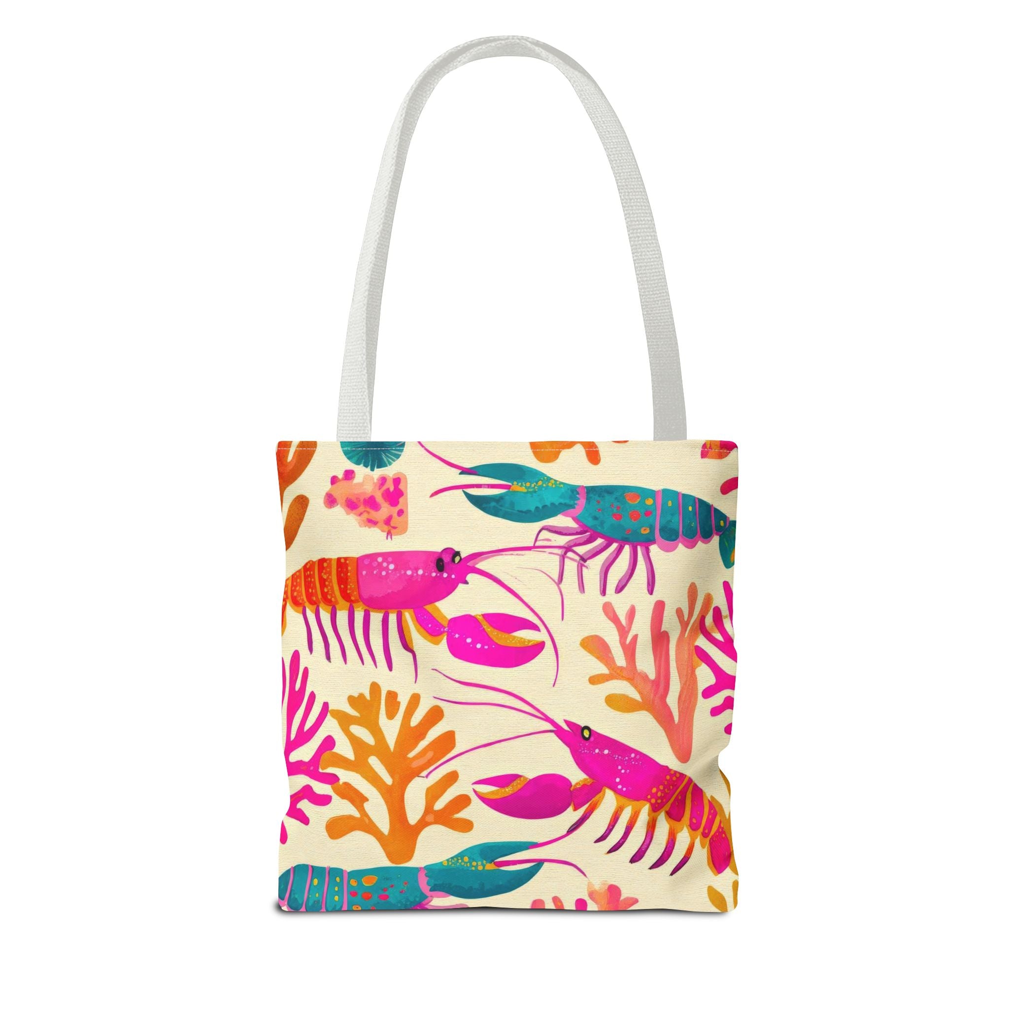 Colorful Lobster Pattern Tote Bag | Tropical Sea Life Coral Print