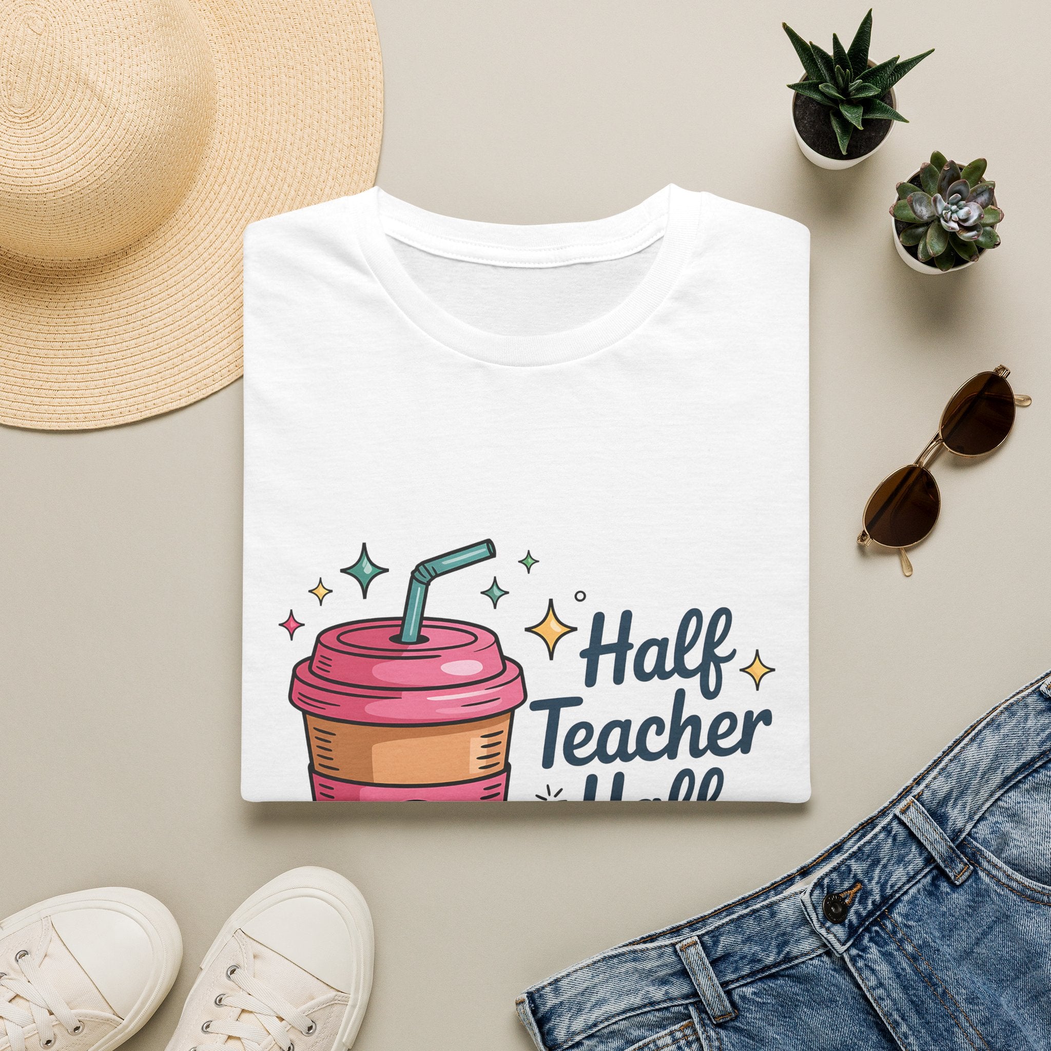 Half Teacher Half Coffee T-Shirt | Cute Coffee Cup Teacher Tee