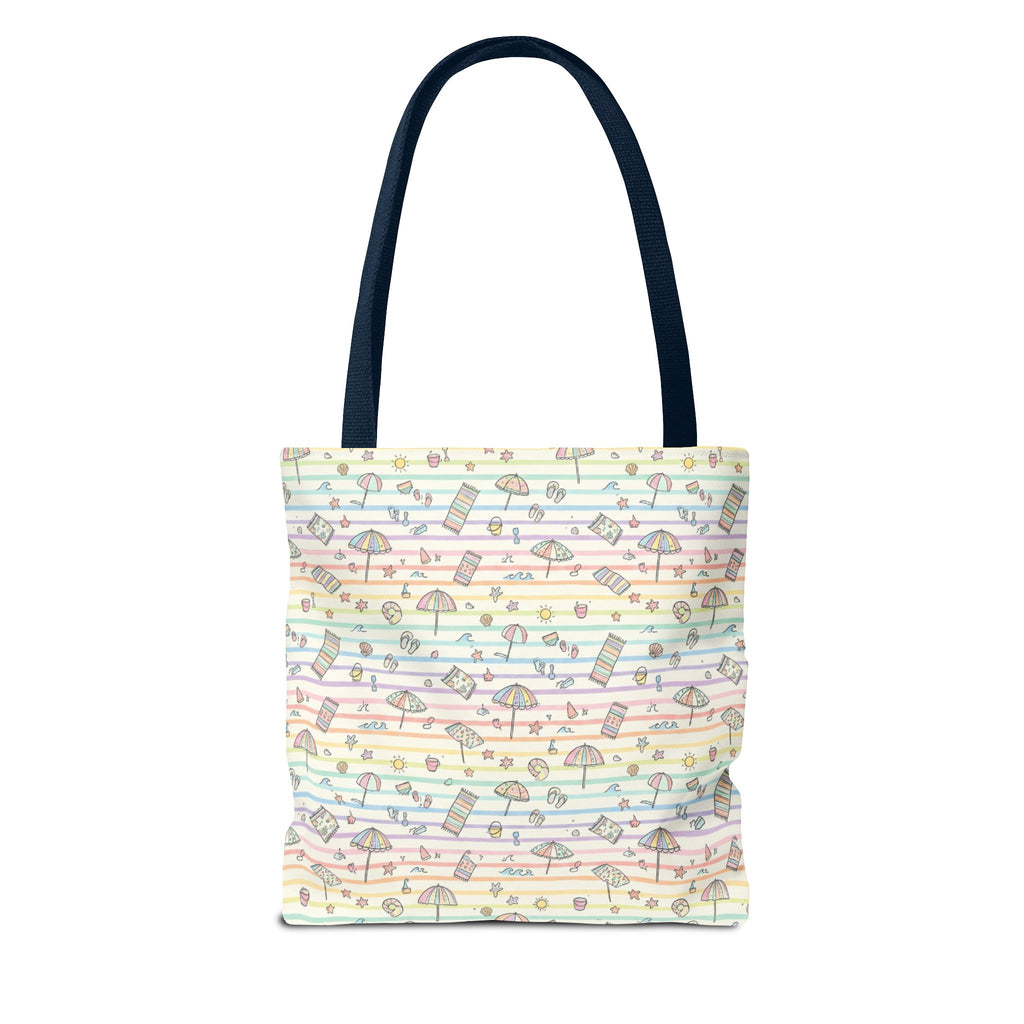 Pastel Beach Pattern Tote Bag | Seashells, Umbrellas, Flip Flops