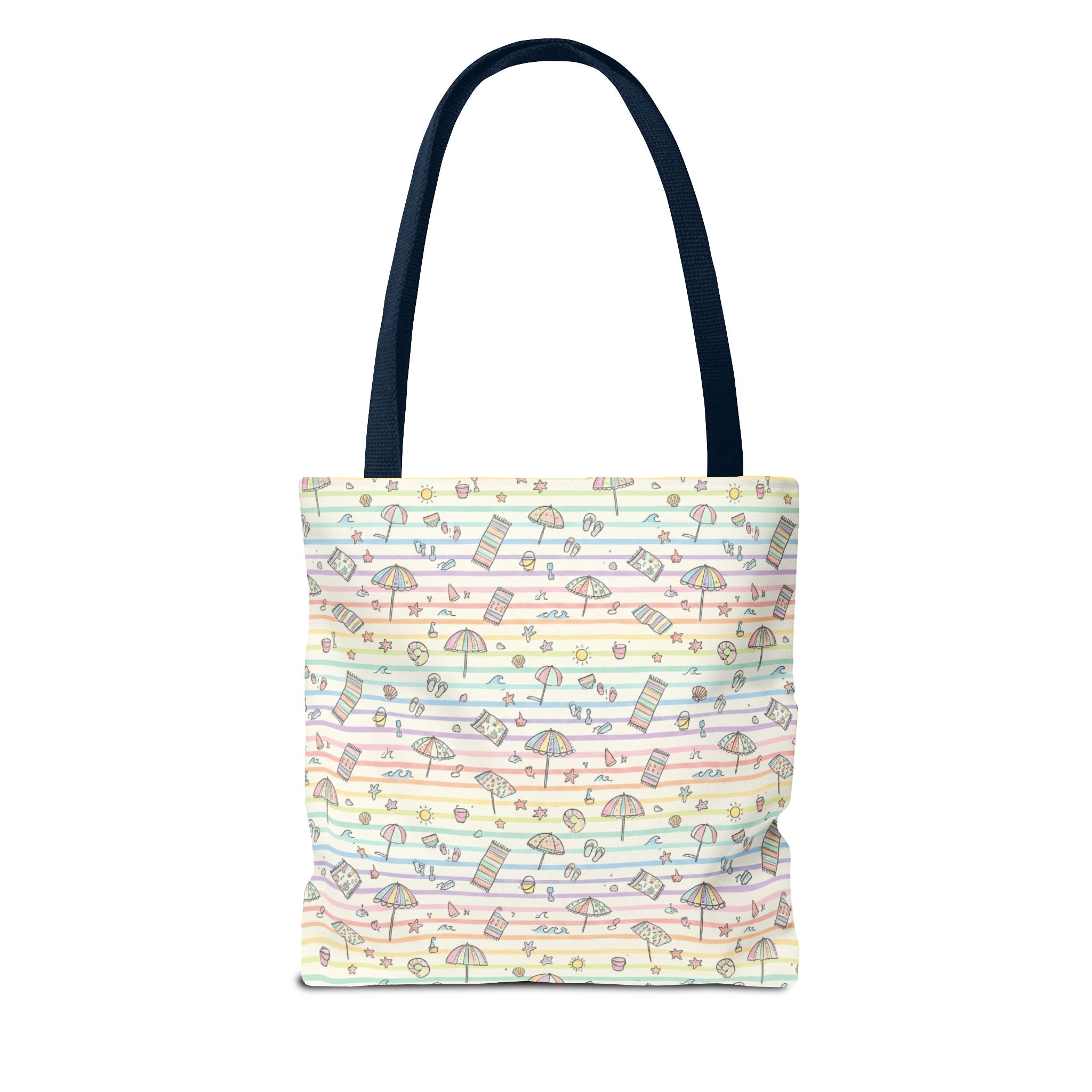 Pastel Beach Pattern Tote Bag | Seashells, Umbrellas, Flip Flops