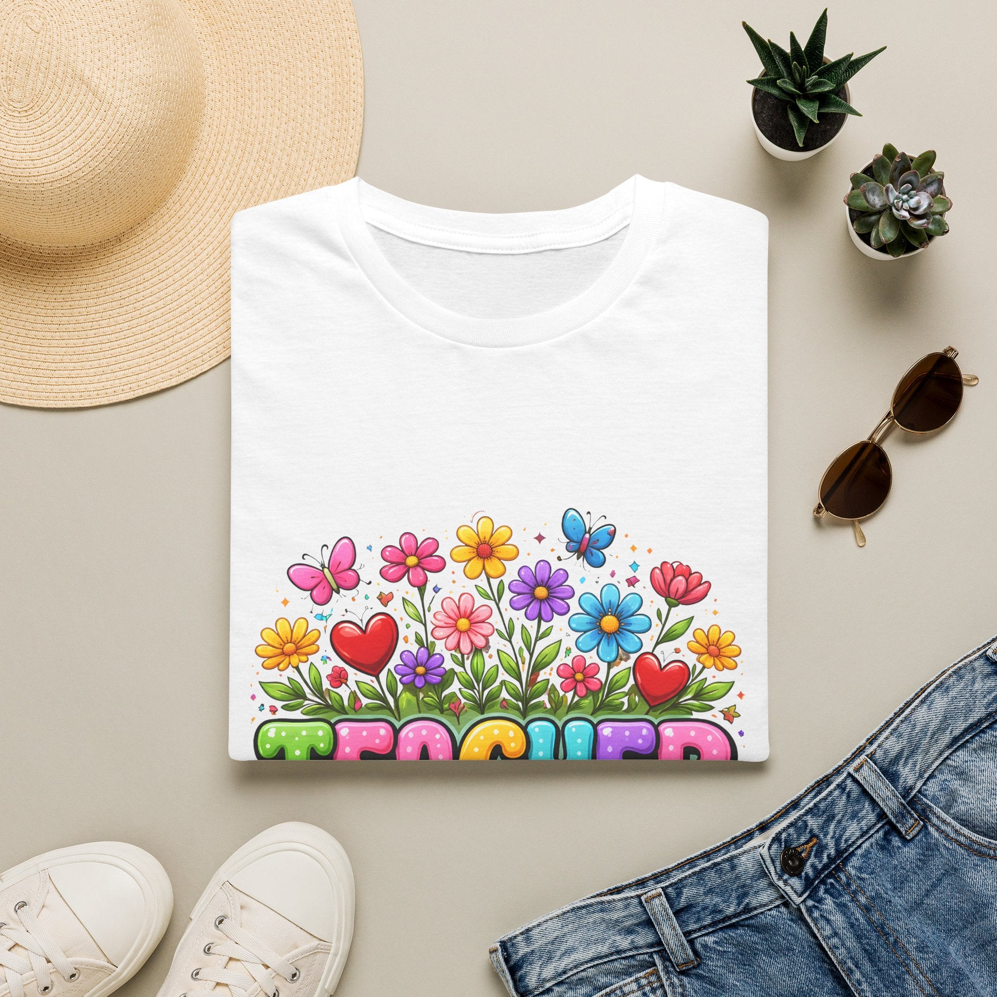 Teacher floral pencil design T-Shirt | Teach Love Inspire, colorful school shirt
