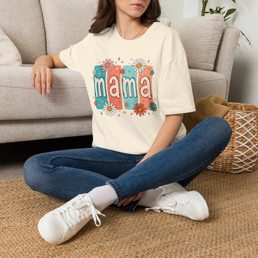 Mama floral retro blocks T-Shirt | daisy mom design