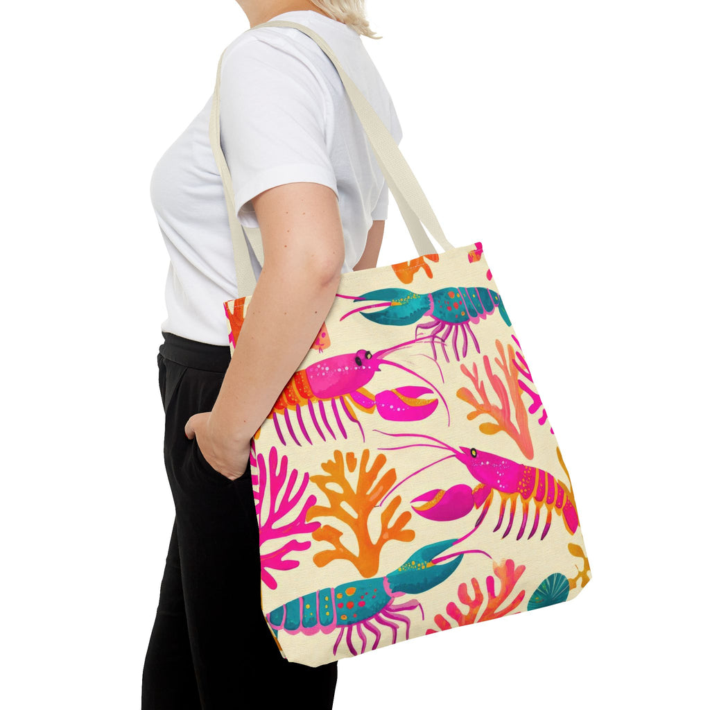Colorful Lobster Pattern Tote Bag | Tropical Sea Life Coral Print