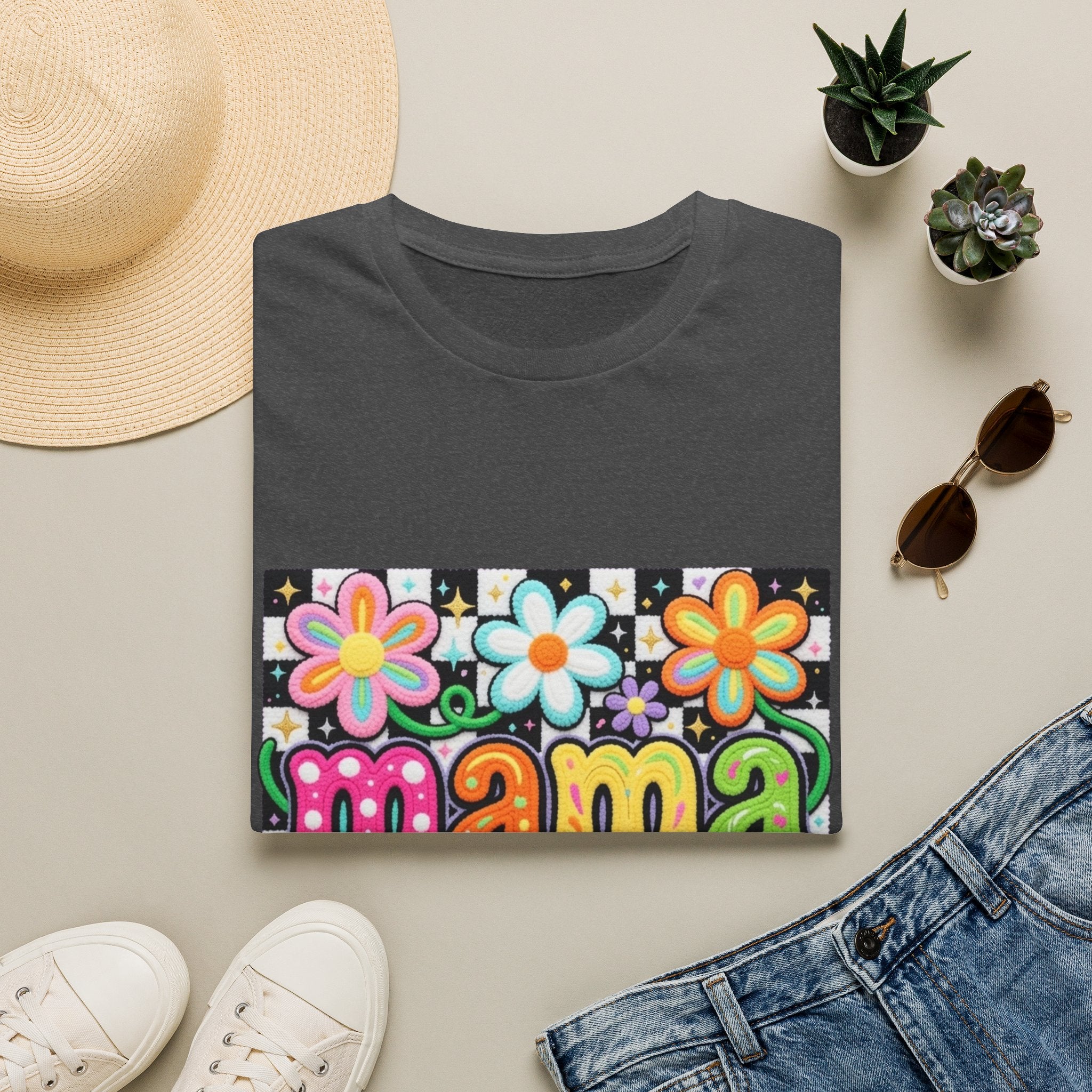 Mama Floral Retro Bubble Letters T-Shirt | Colorful Flower Design