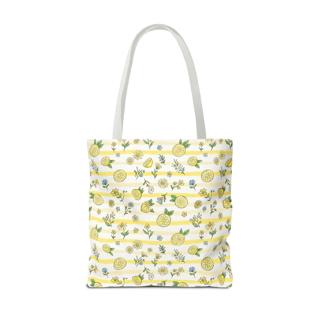 Lemon Stripe Pattern Tote Bag | Citrus Floral All-Over Print