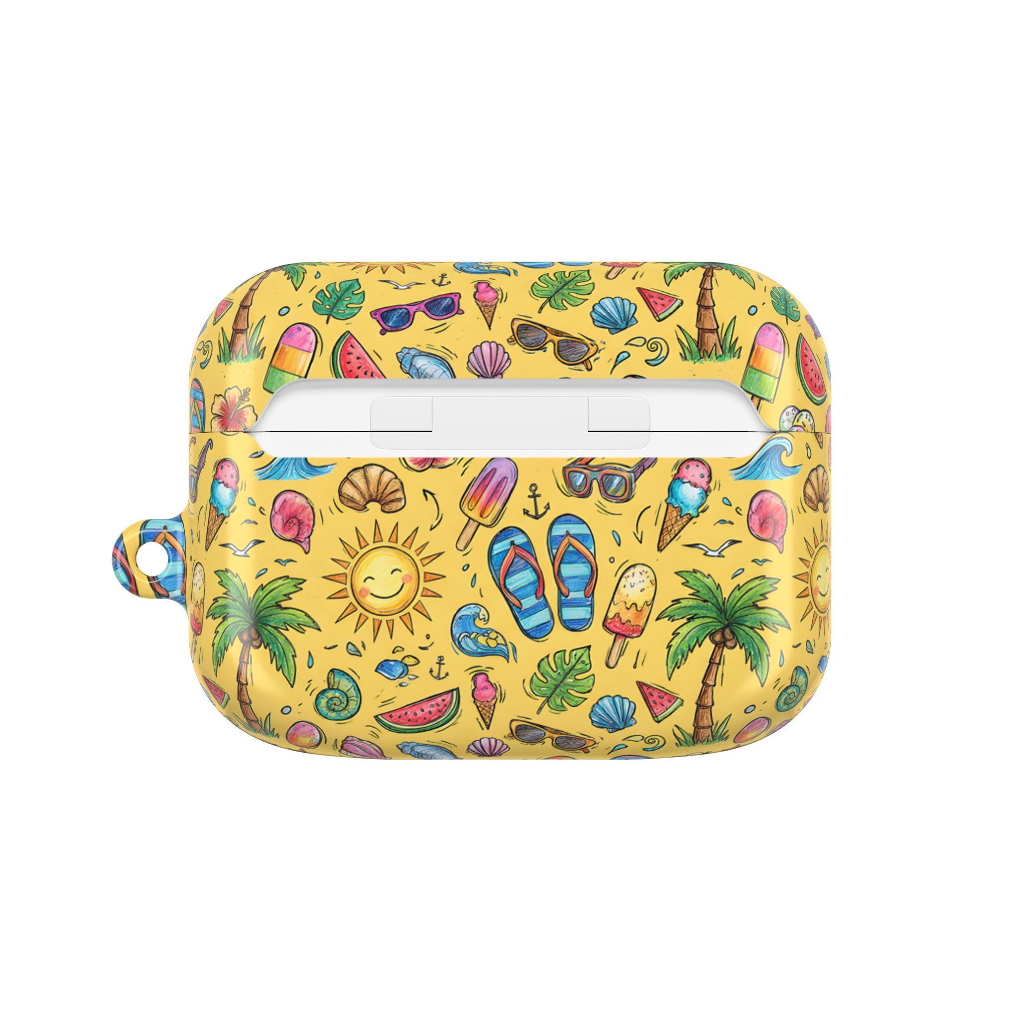 Summer Beach Pattern AirPod Case | Tropical Flip Flops, Suns, Palm Trees