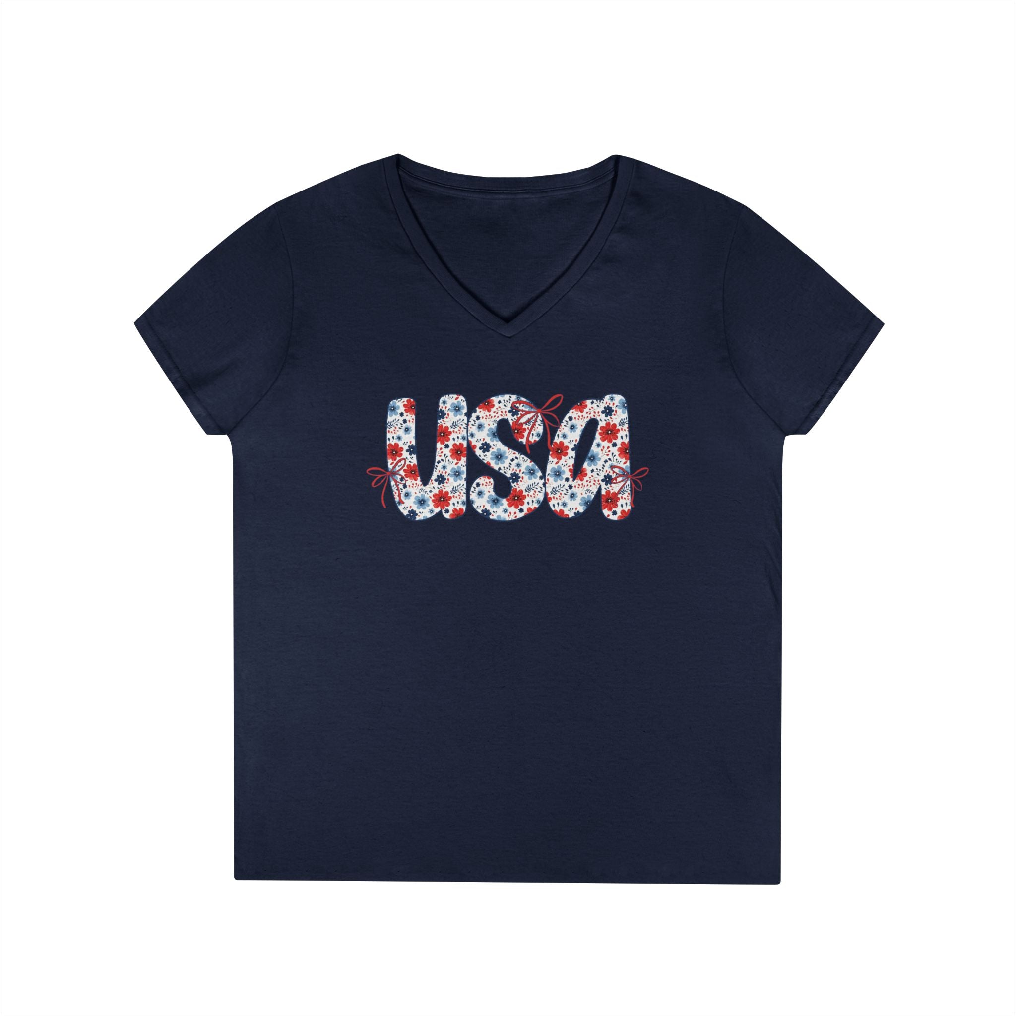 USA Floral Pattern T-Shirt | Patriotic Fourth of July Tee