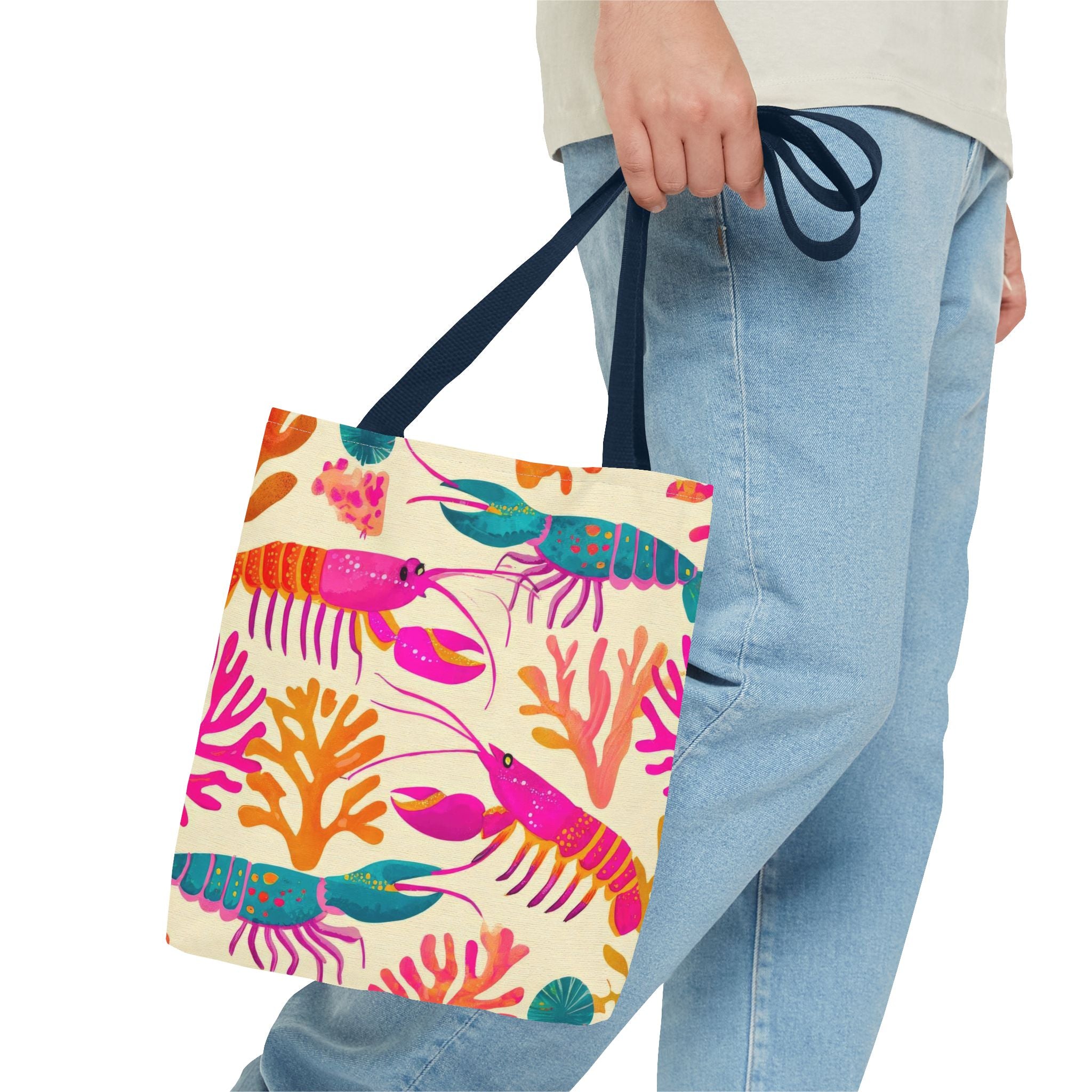 Colorful Lobster Pattern Tote Bag | Tropical Sea Life Coral Print