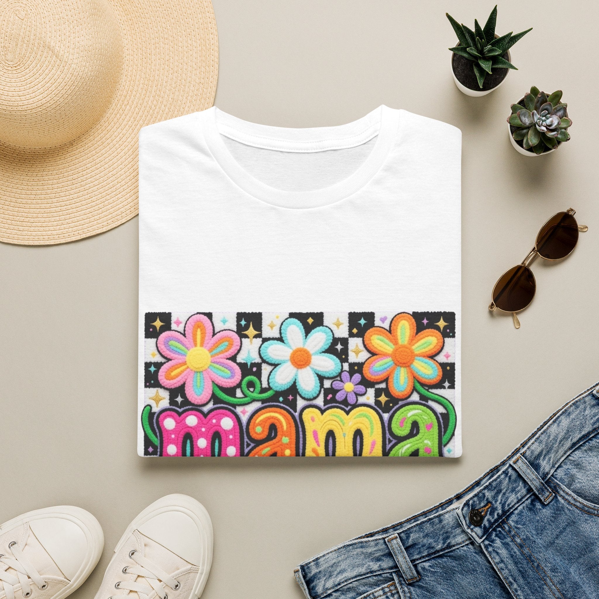Mama Floral Retro Bubble Letters T-Shirt | Colorful Flower Design