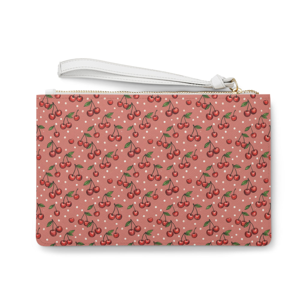 Cherry Pattern Clutch Bag | Pink Polka Dot Cherry Print