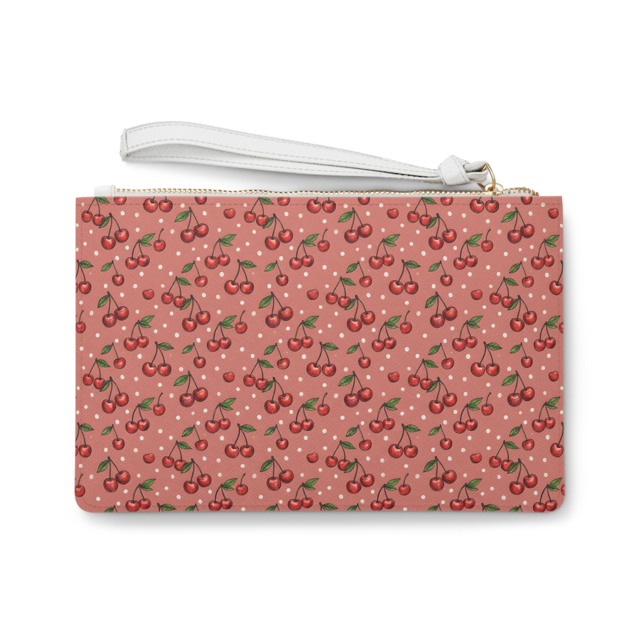 Cherry Pattern Clutch Bag | Pink Polka Dot Cherry Print