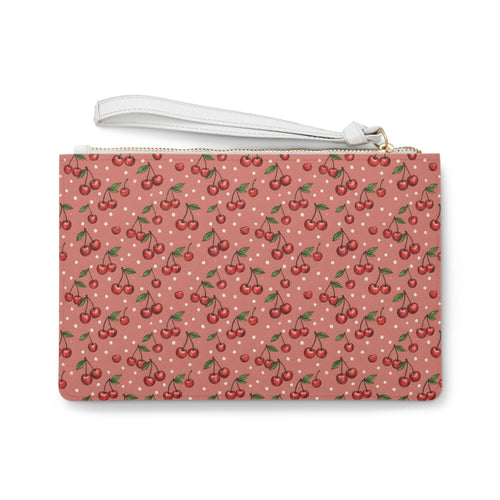 Cherry Pattern Clutch Bag | Pink Polka Dot Cherry Print