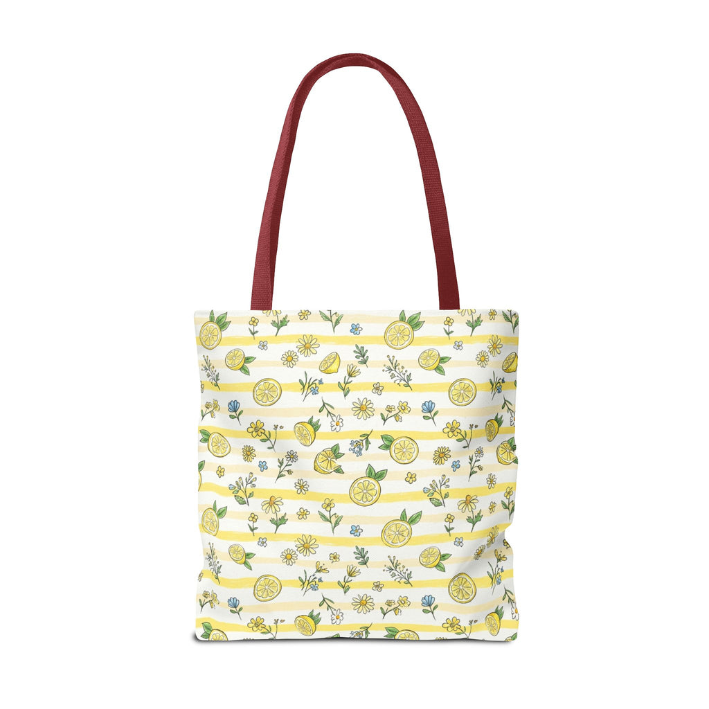 Lemon Stripe Pattern Tote Bag | Citrus Floral All-Over Print