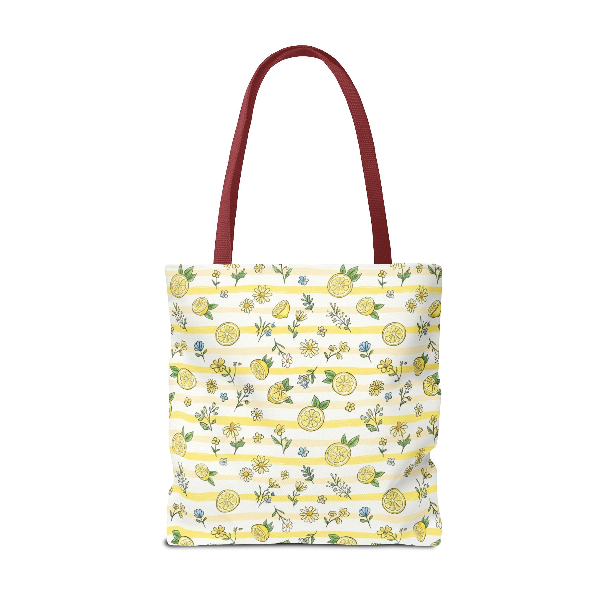 Lemon Stripe Pattern Tote Bag | Citrus Floral All-Over Print