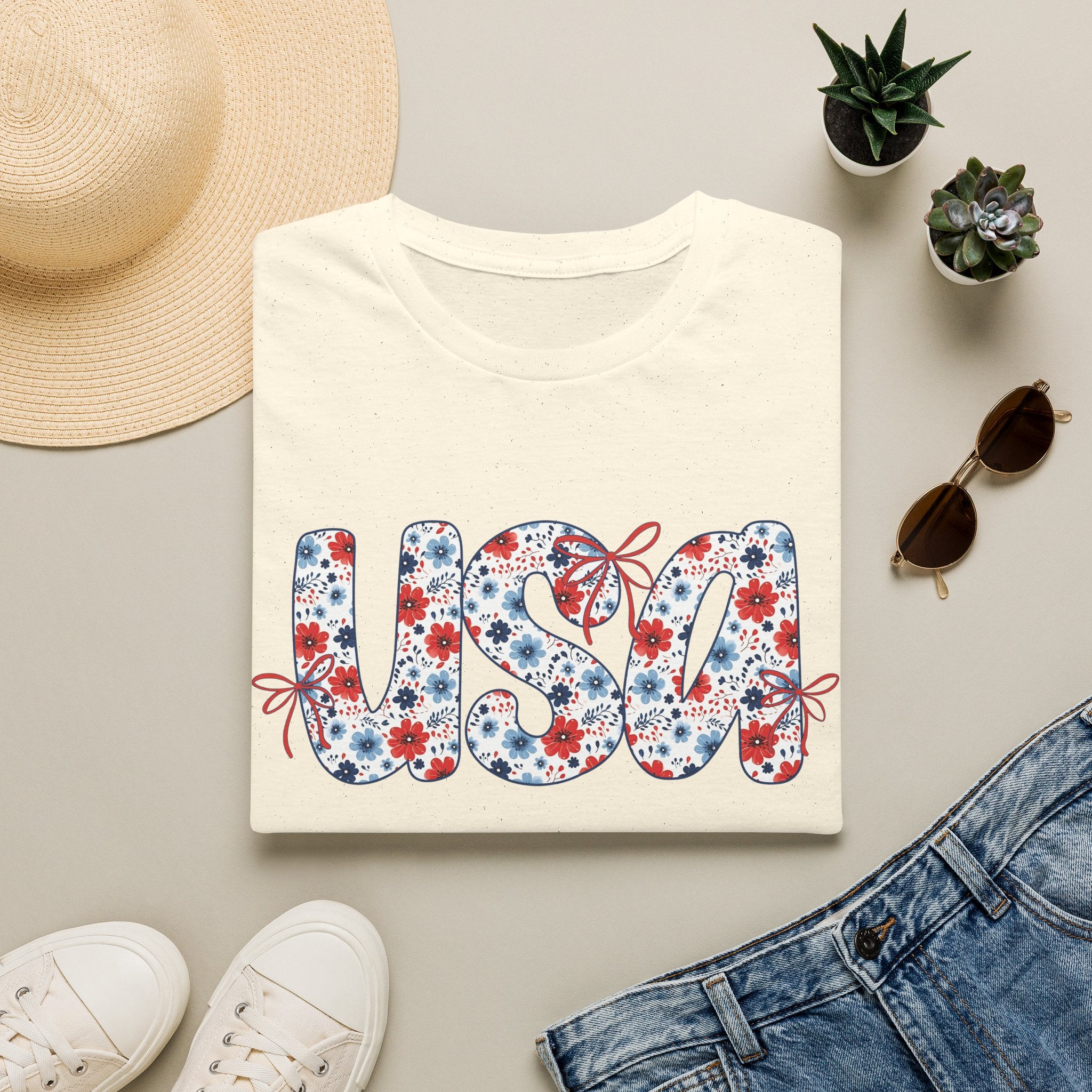 USA floral letters T-Shirt | Patriotic 4th of July design