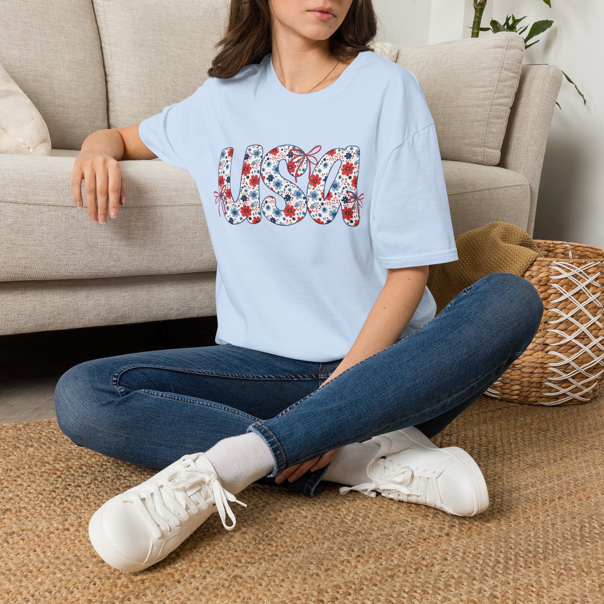 USA floral letters T-Shirt | Patriotic 4th of July design