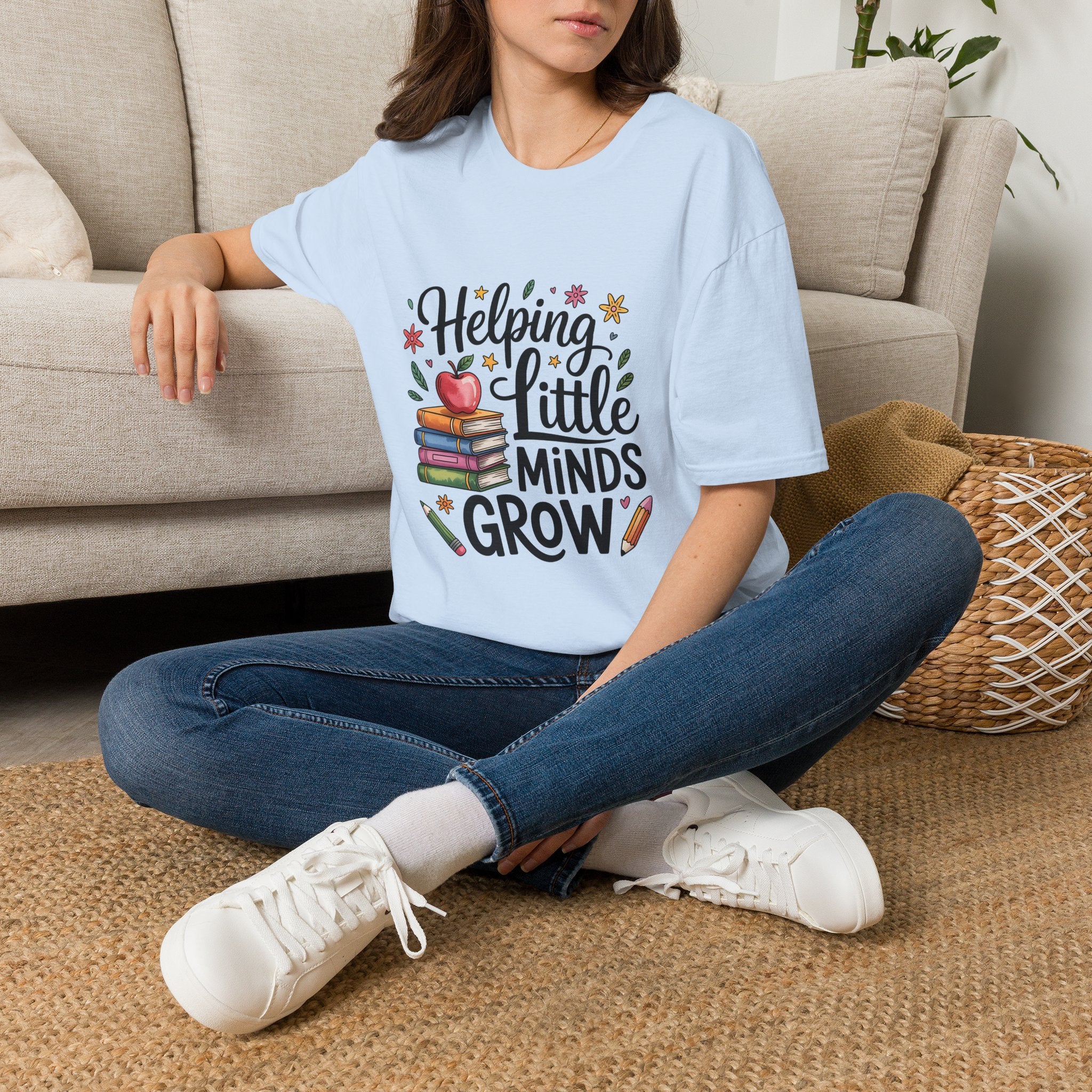 Helping Little Minds Grow T-Shirt | Teacher Books Apple Pencil Design