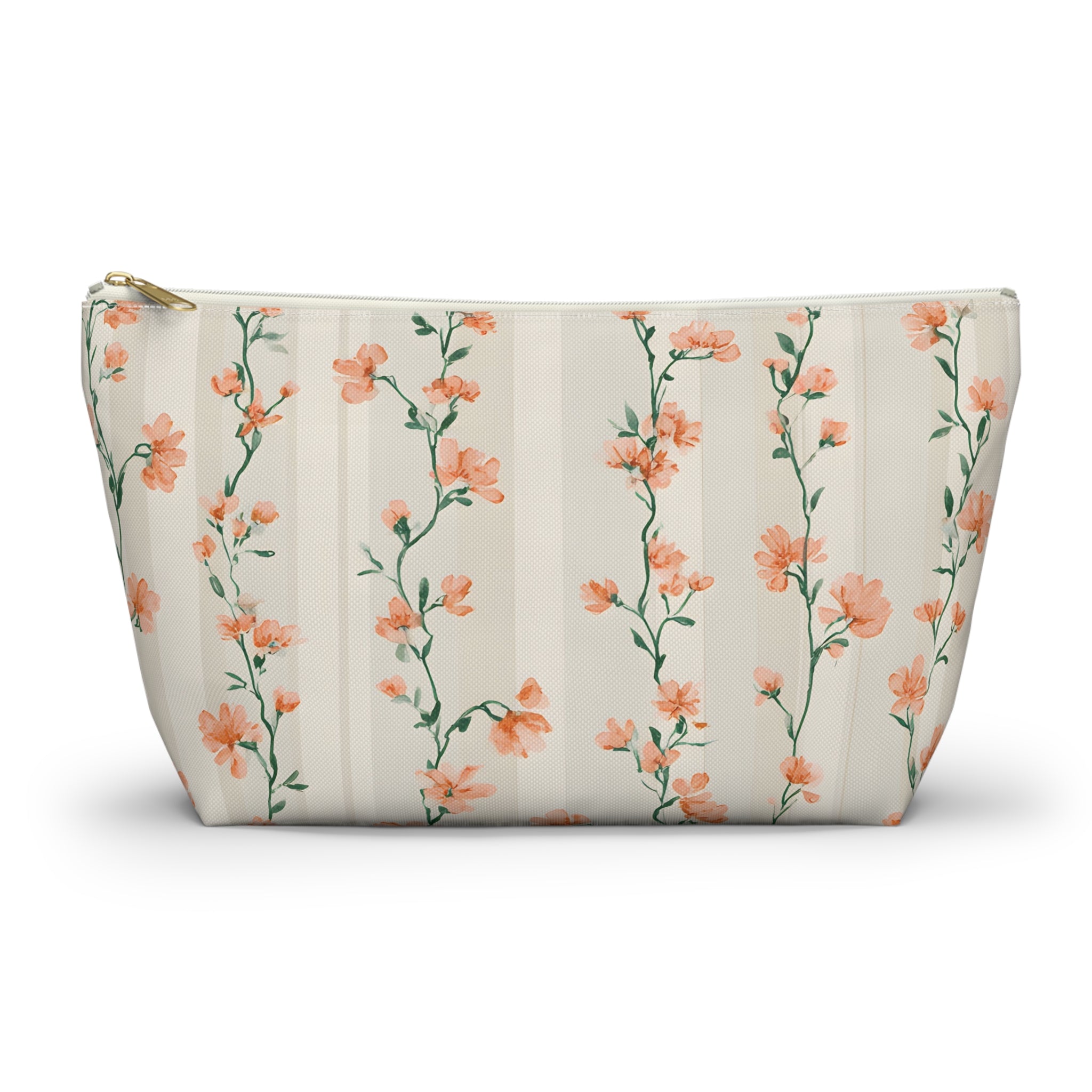 Peach Floral Vines Accessory Pouch | T-Bottom Makeup Bag
