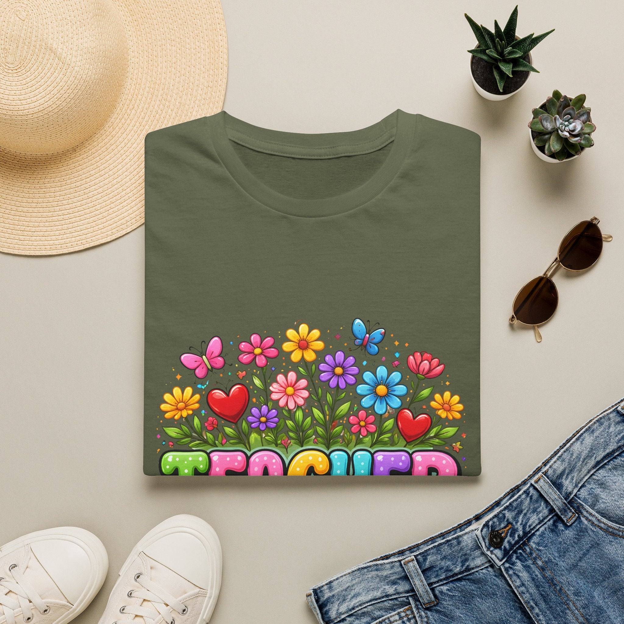 Teacher floral pencil design T-Shirt | Teach Love Inspire, colorful school shirt