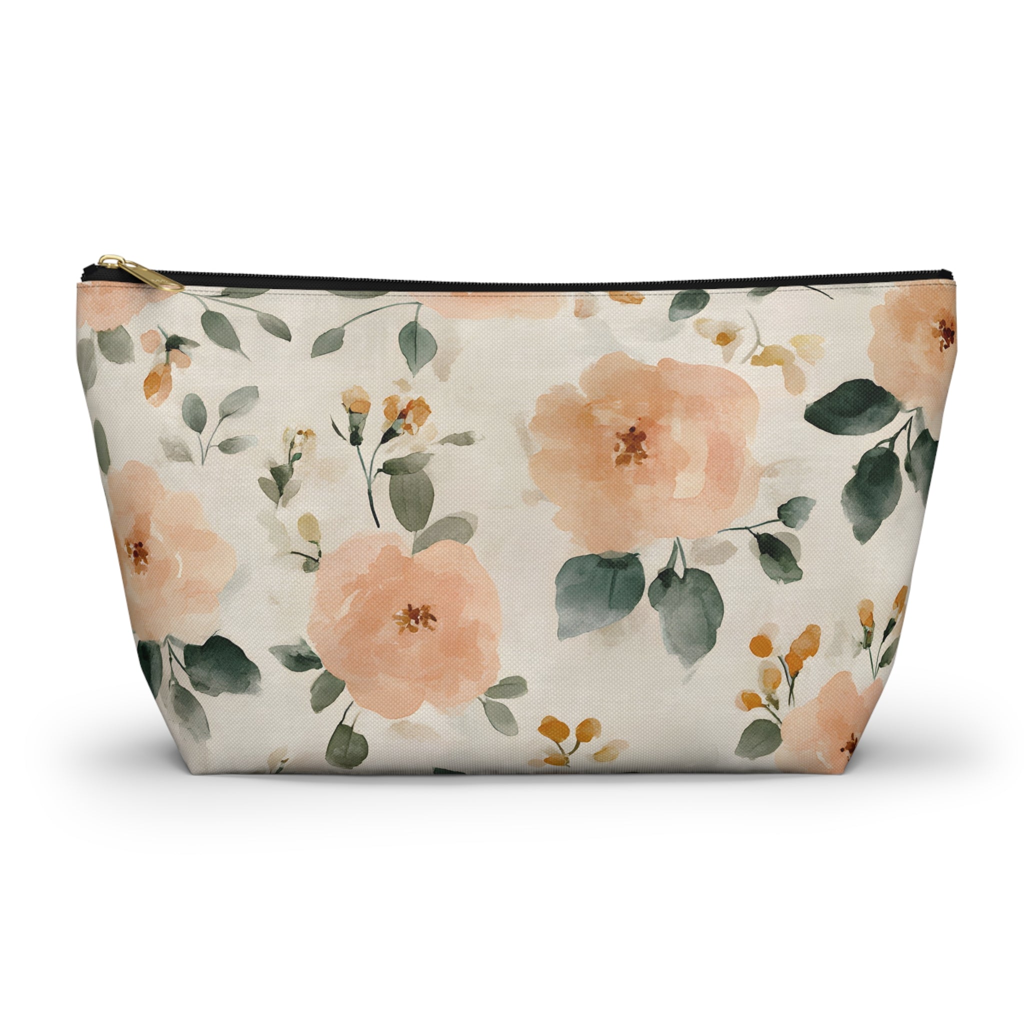 Peach Watercolor Roses Accessory Pouch
