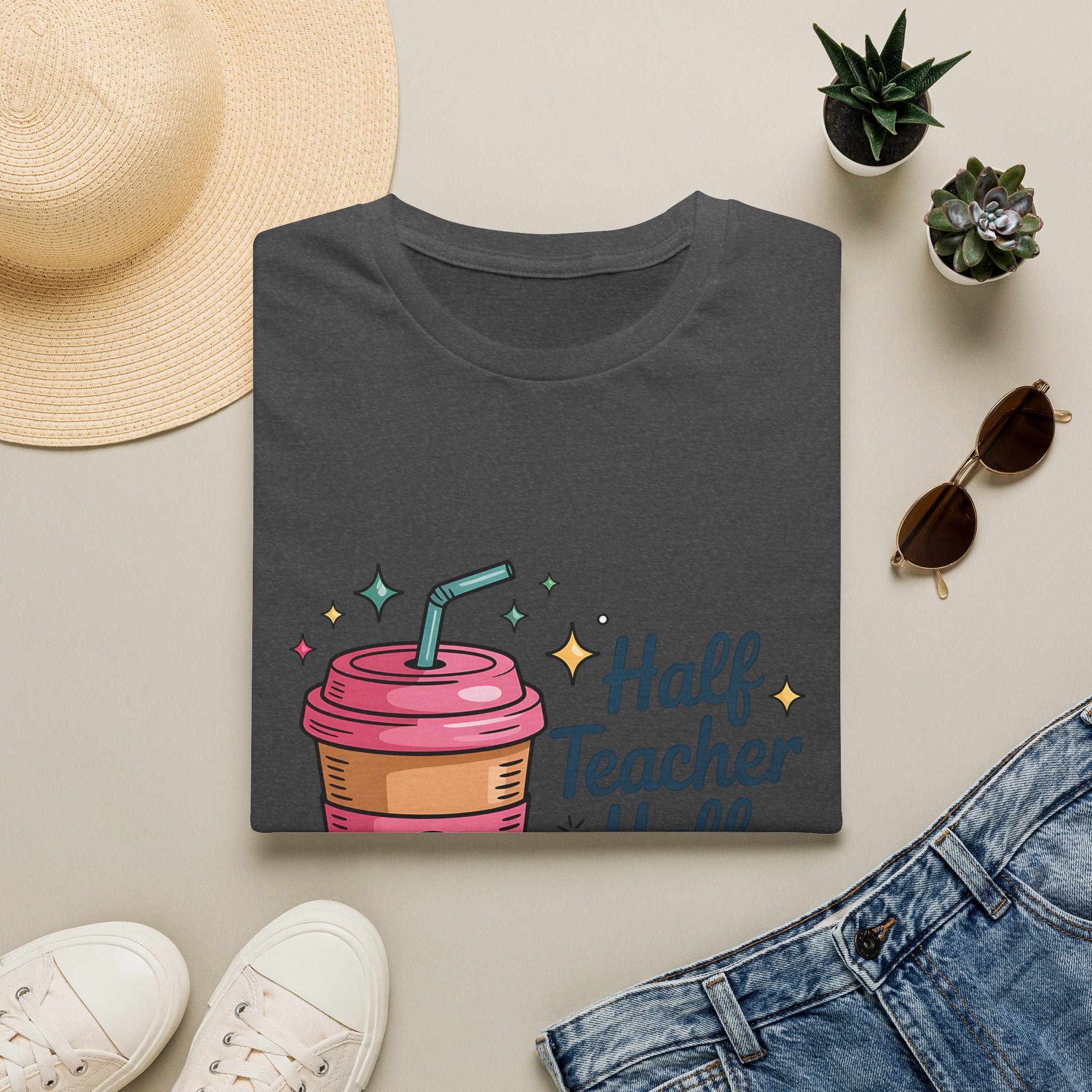 Half Teacher Half Coffee T-Shirt | Cute Coffee Cup Teacher Tee