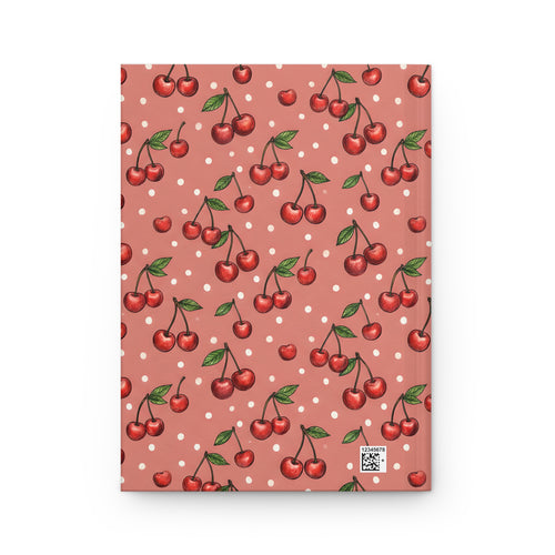 Cherry Pattern Hardcover Journal  Retro Polka Dot Notebook for Notes & Journaling