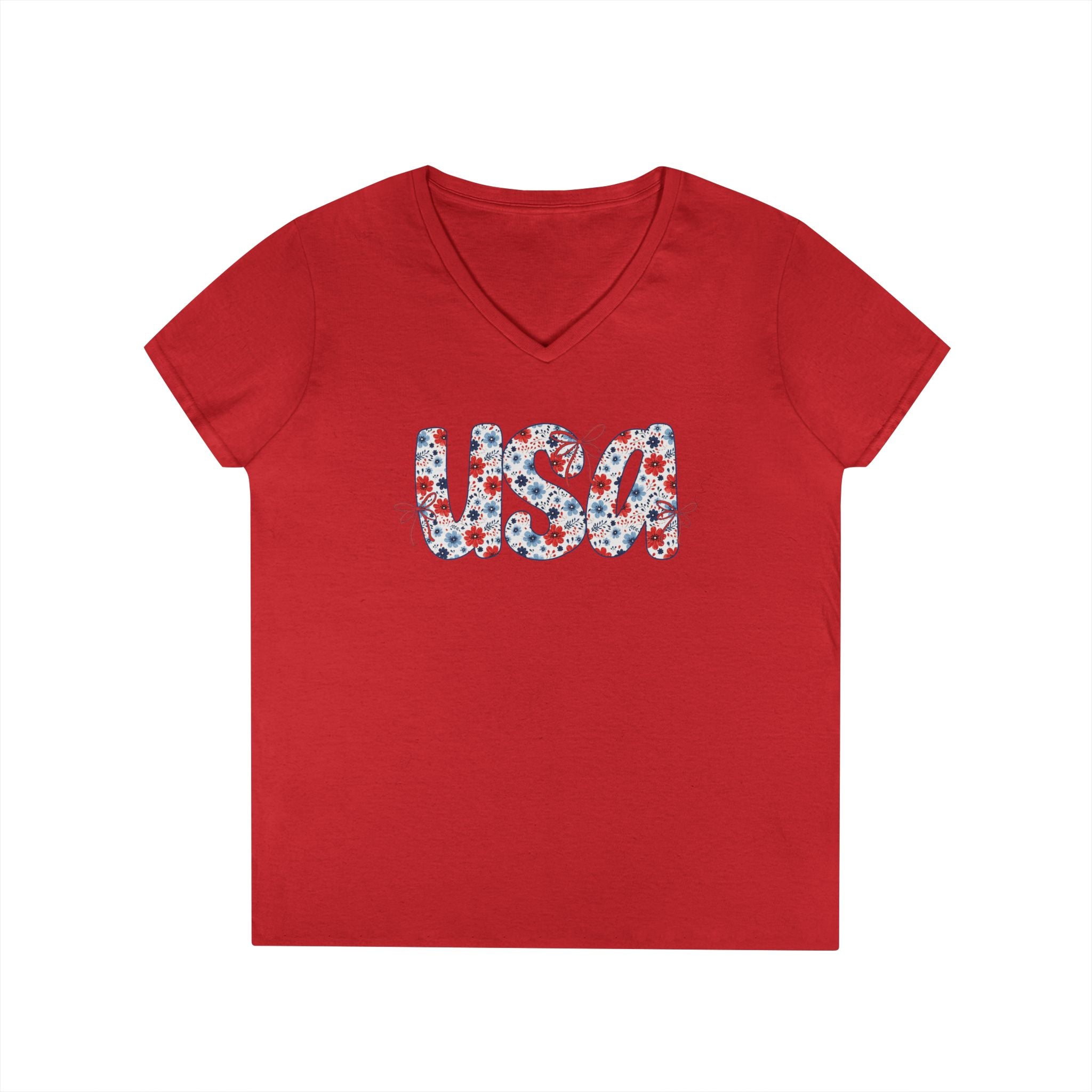 USA Floral Pattern T-Shirt | Patriotic Fourth of July Tee