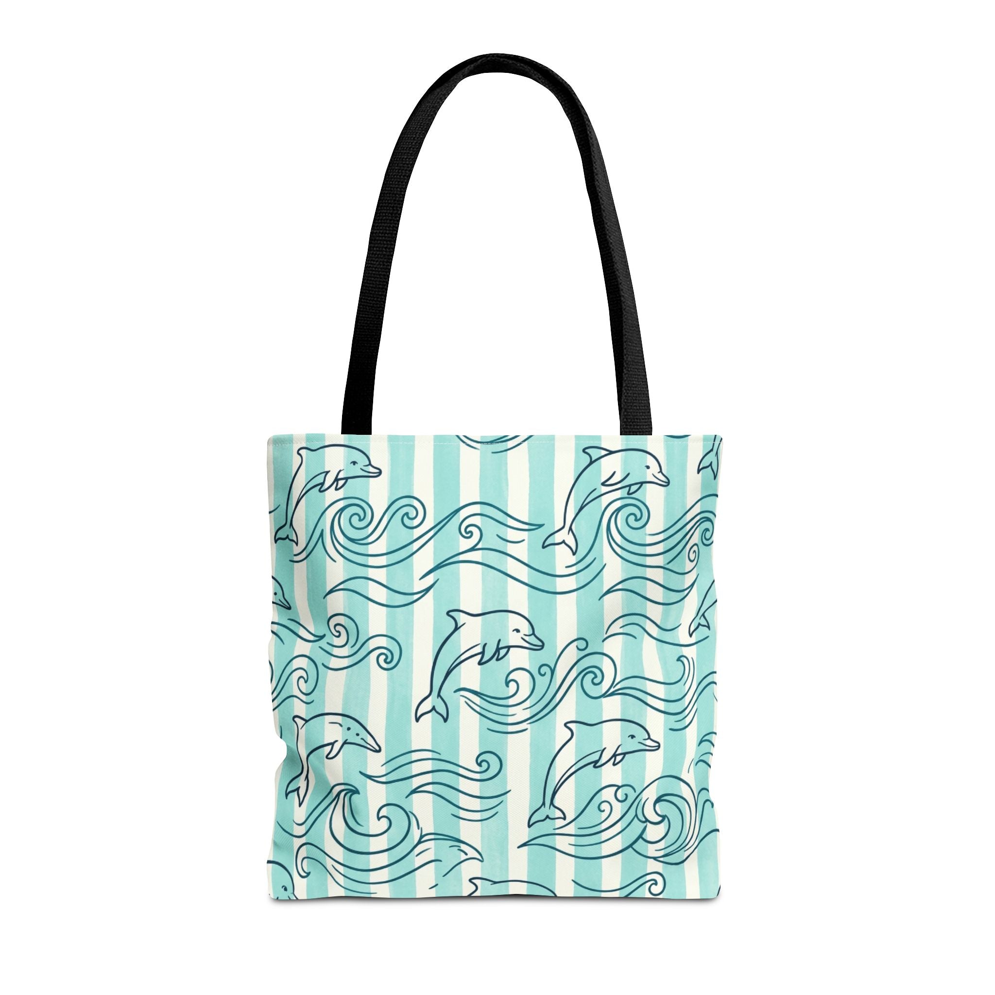 Dolphin Wave Pattern Tote Bag | Aqua Striped Ocean Design