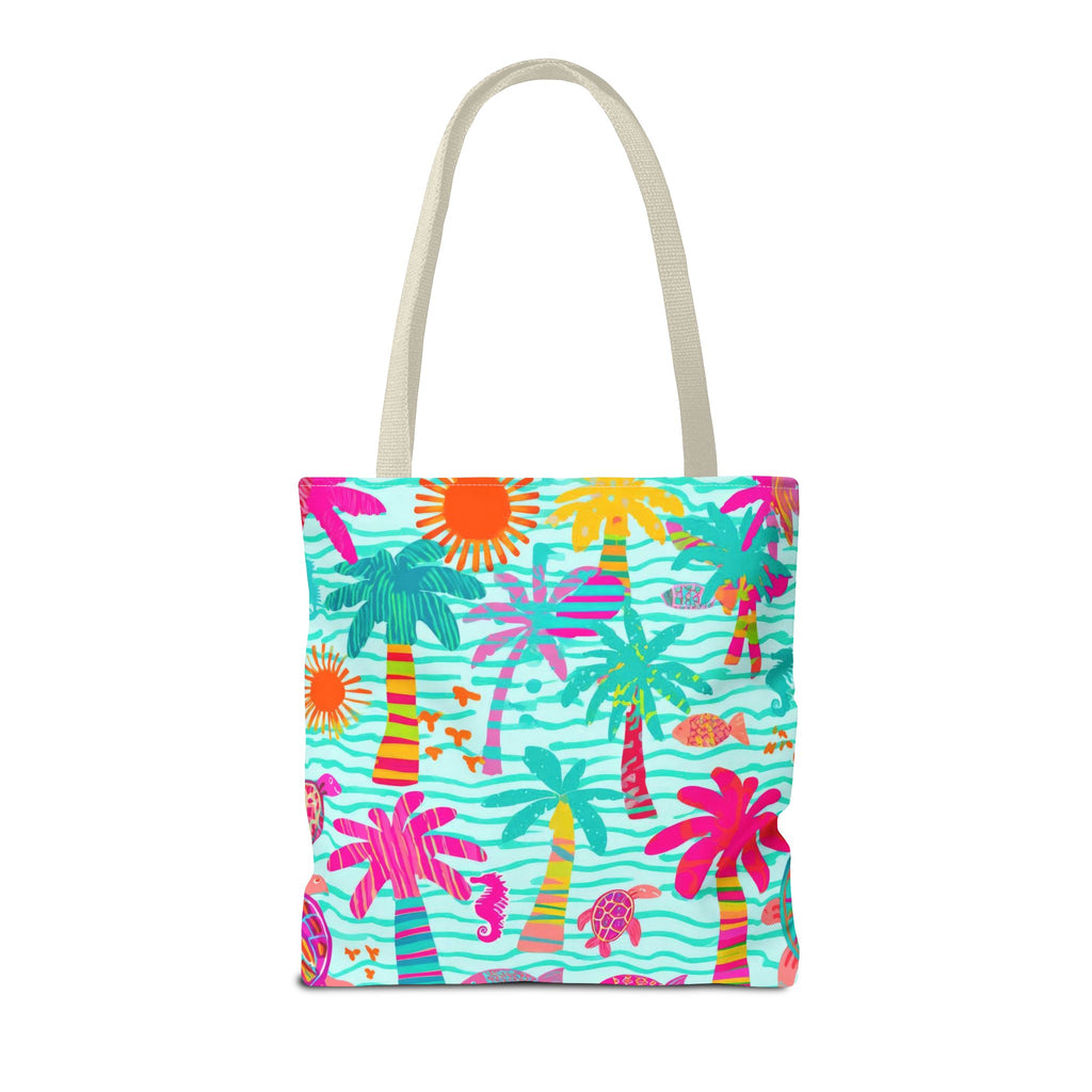 Tropical Palm Pattern Tote Bag | Colorful Beach Palms Stripe All-Over Print