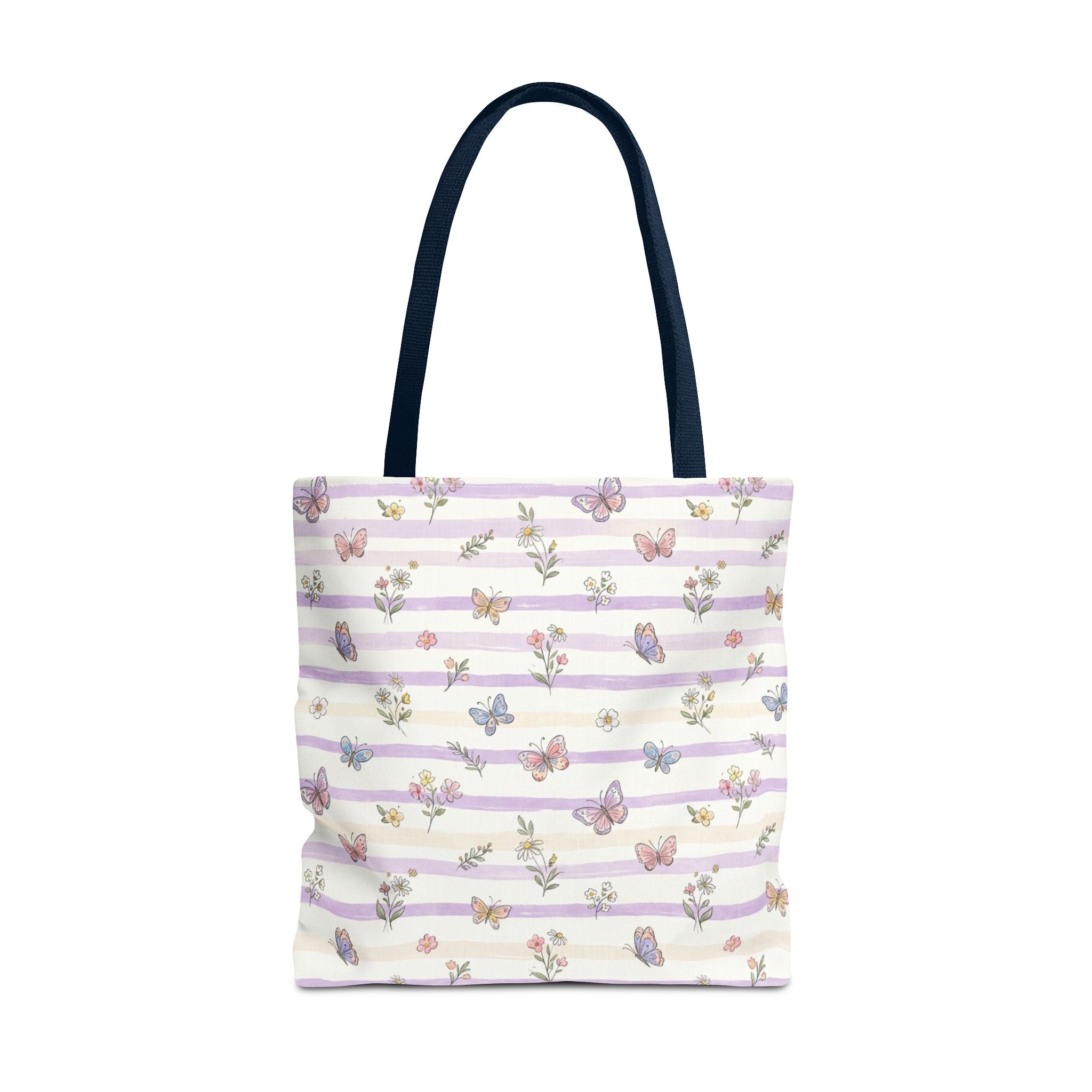 Pastel Butterfly Floral Stripe Tote