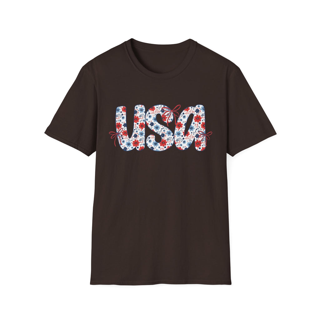 USA floral letters T-Shirt | Patriotic 4th of July design