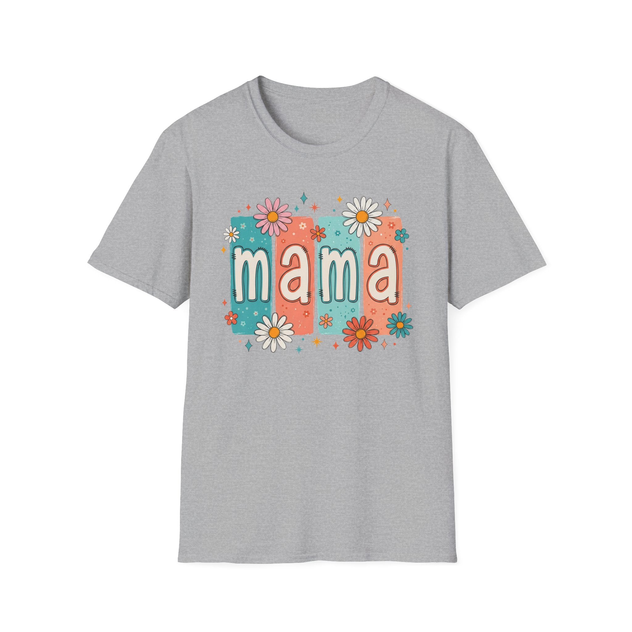 Mama floral retro blocks T-Shirt | daisy mom design