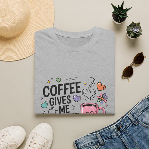 Coffee Gives Me Teacher Power T-Shirt | Teacher Coffee Mug Stack Design