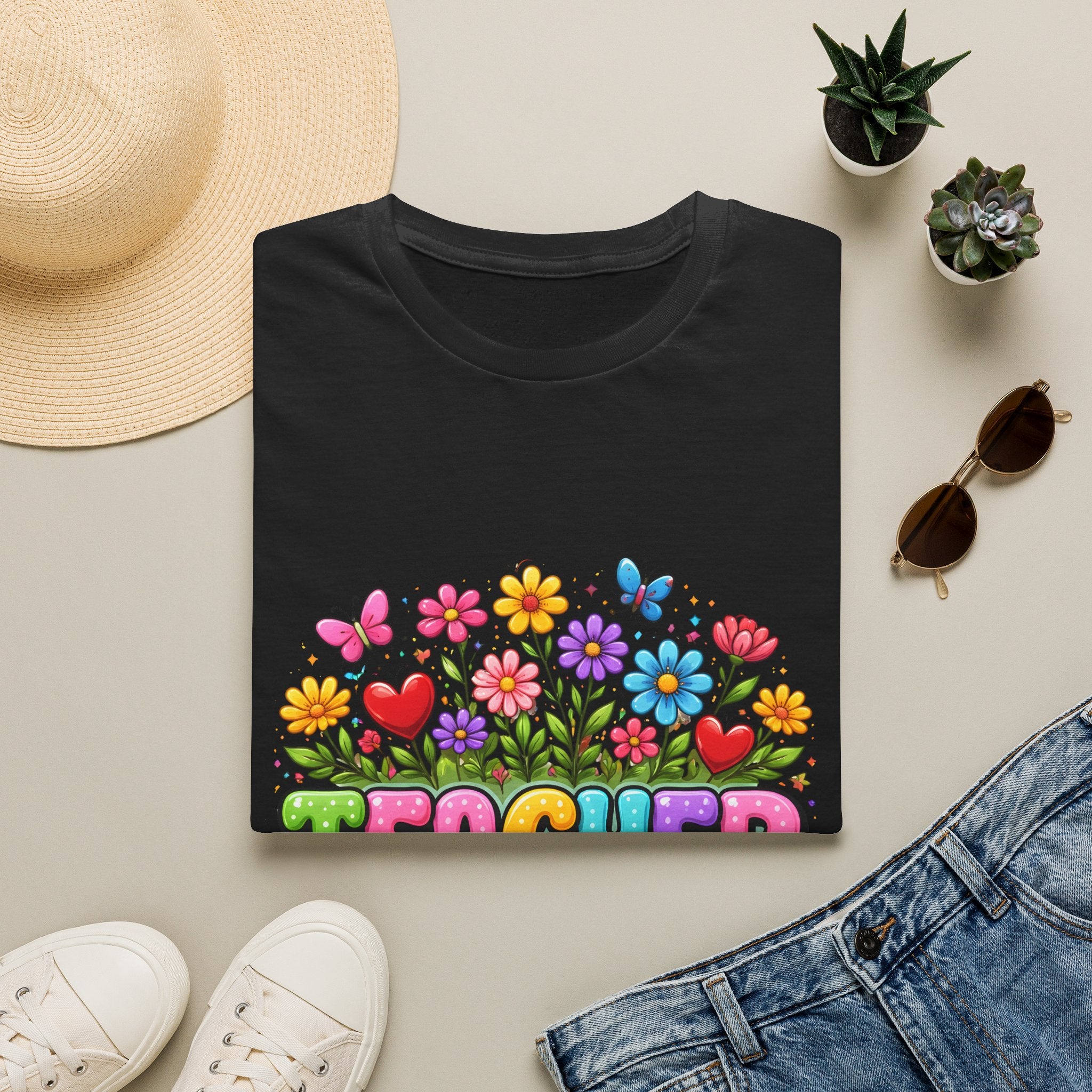 Teacher floral pencil design T-Shirt | Teach Love Inspire, colorful school shirt