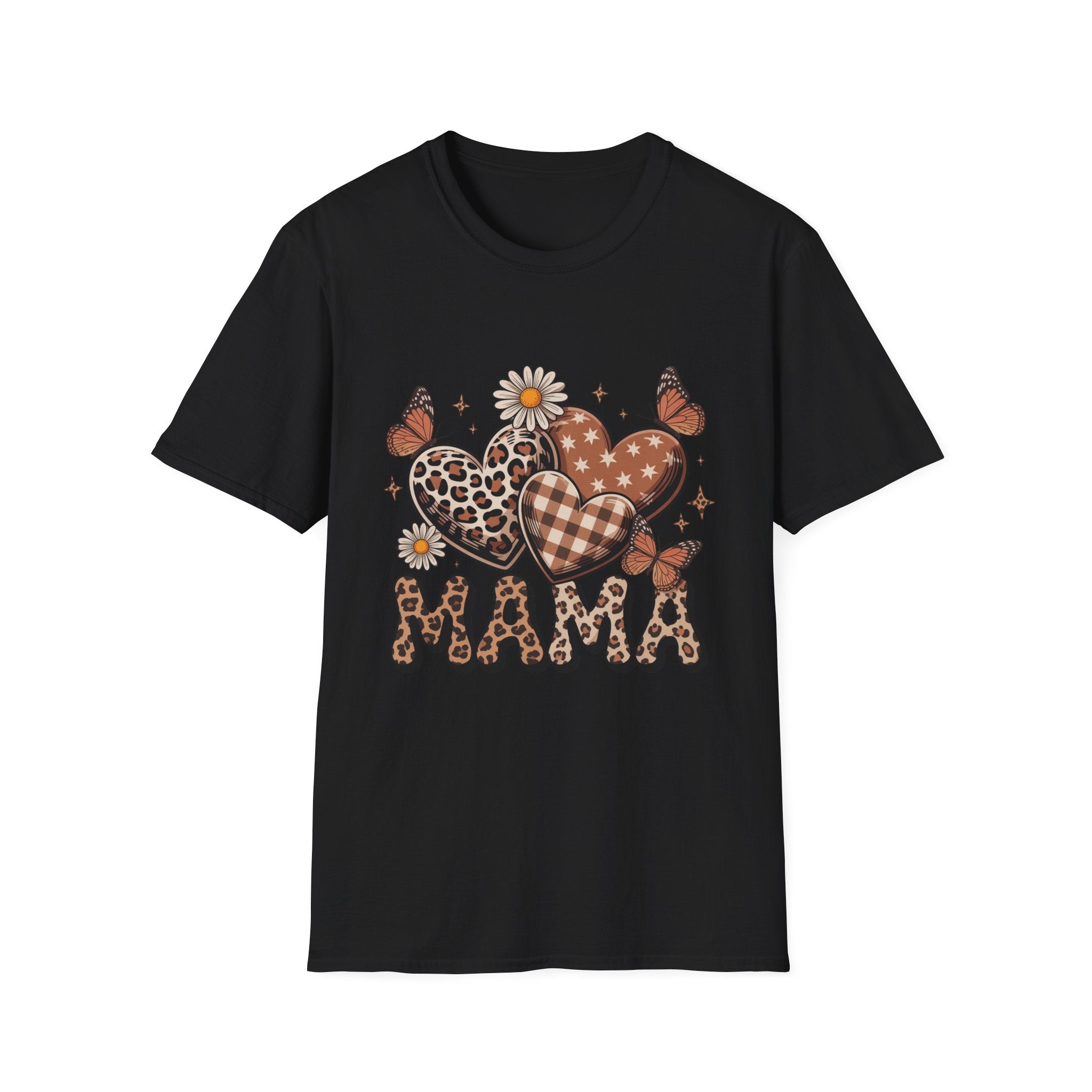 Mama Leopard Gingham Hearts T-Shirt | Daisy Butterflies Mom Design