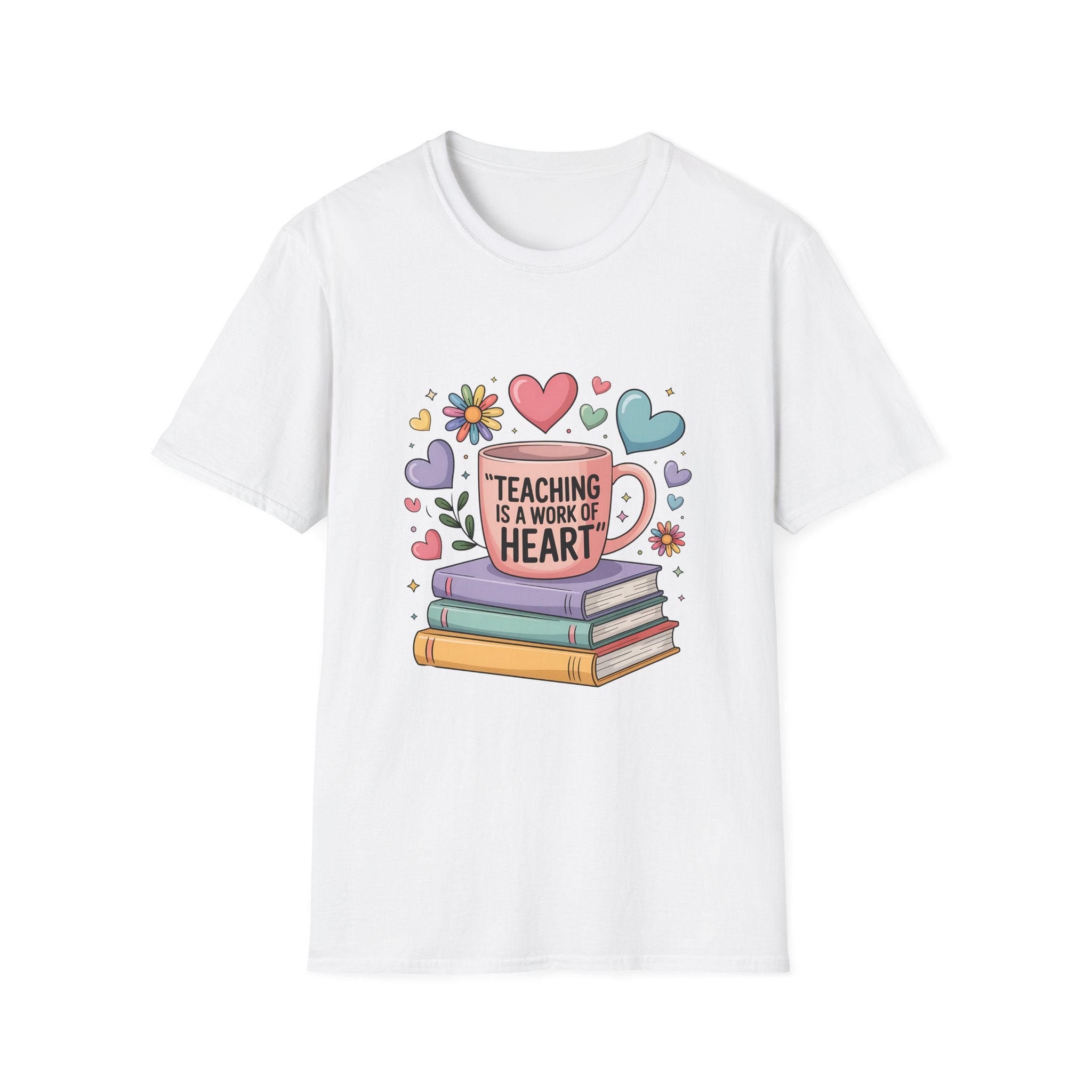 Teaching Is a Work of Heart T-Shirt | Teacher Mug and Books Design