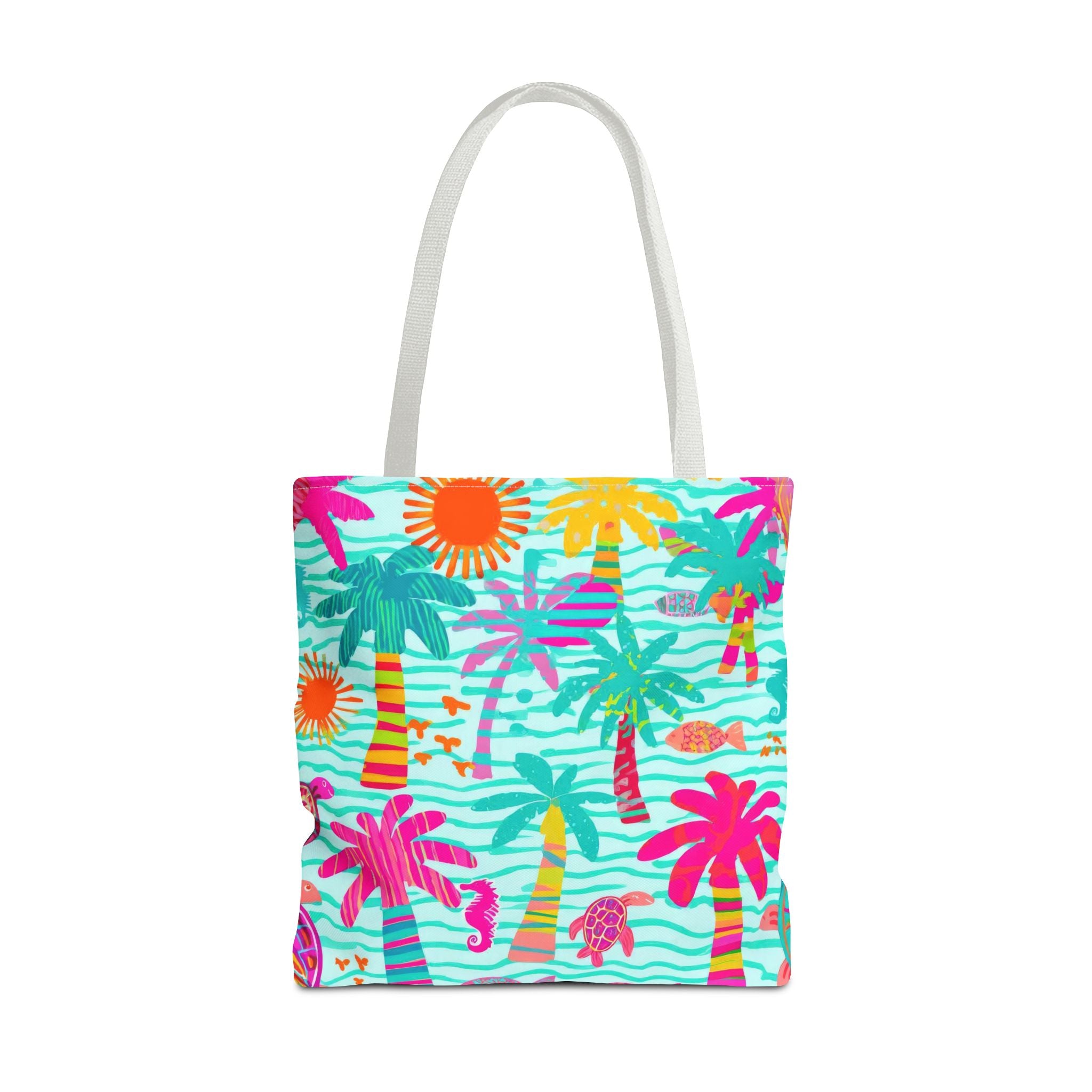 Tropical Palm Pattern Tote Bag | Colorful Beach Palms Stripe All-Over Print