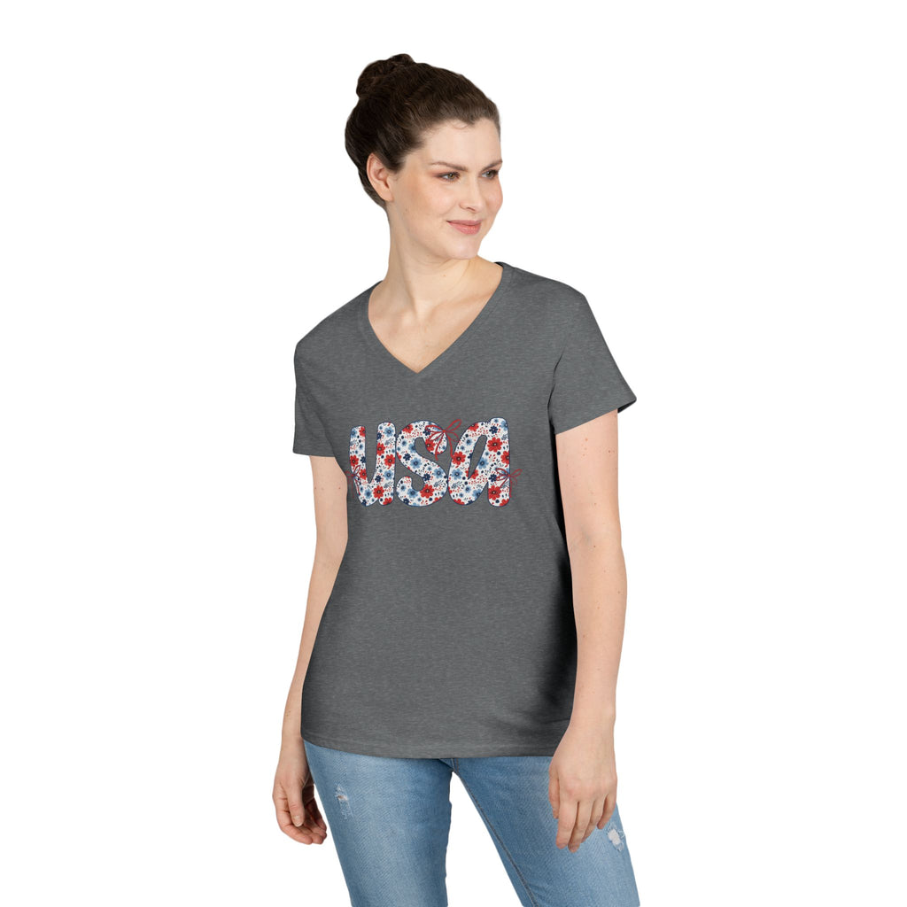 USA Floral Pattern T-Shirt | Patriotic Fourth of July Tee