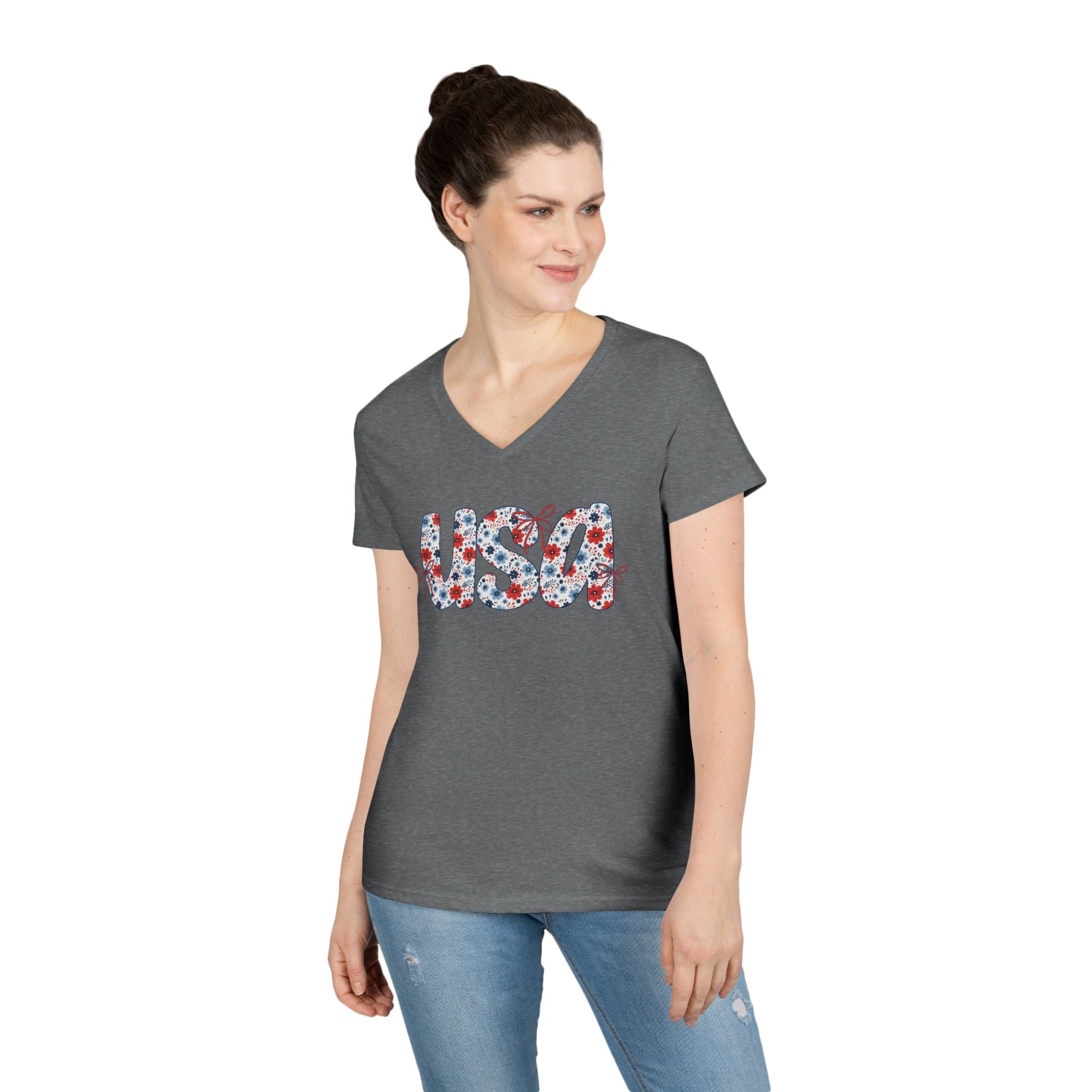 USA Floral Pattern T-Shirt | Patriotic Fourth of July Tee