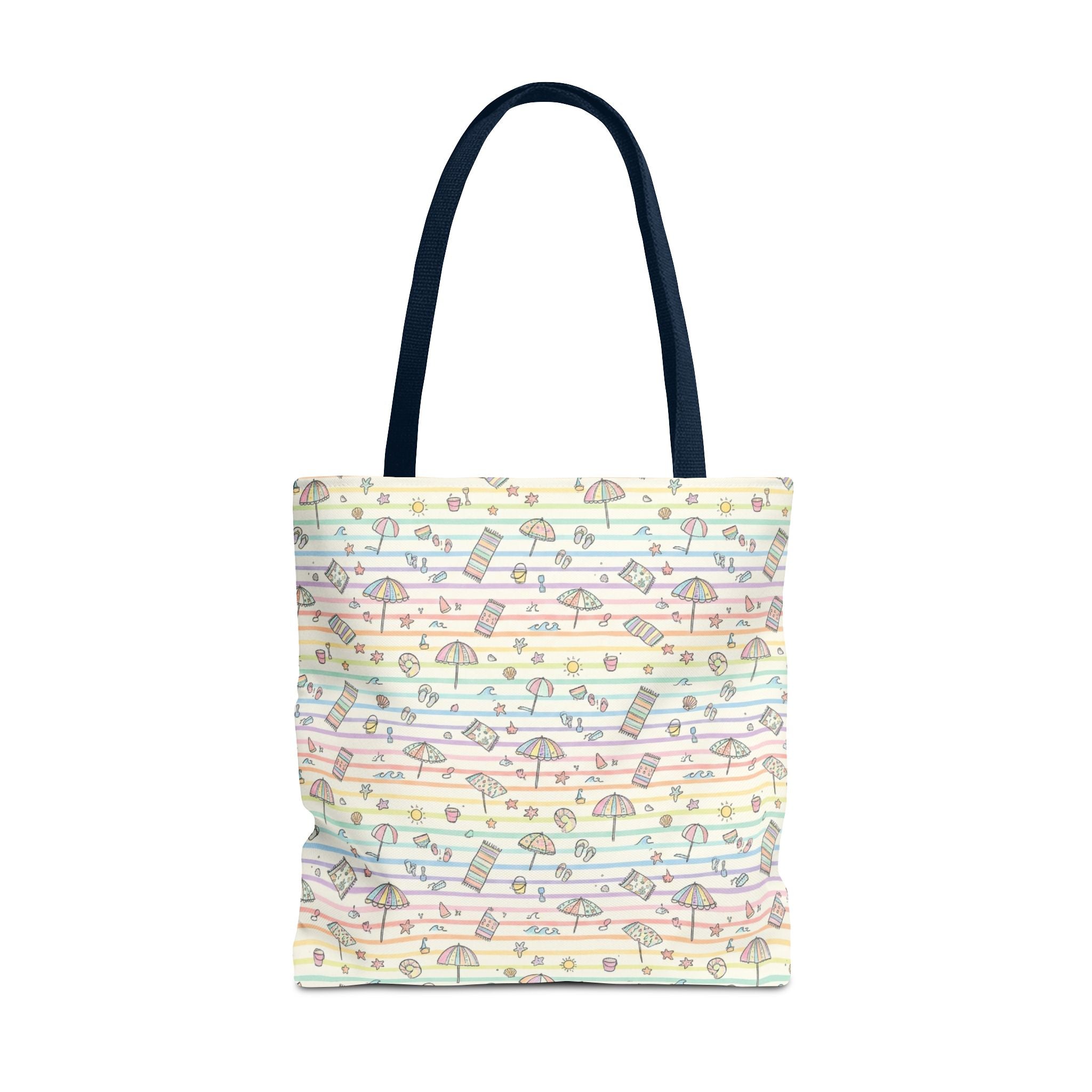 Pastel Beach Pattern Tote Bag | Seashells, Umbrellas, Flip Flops