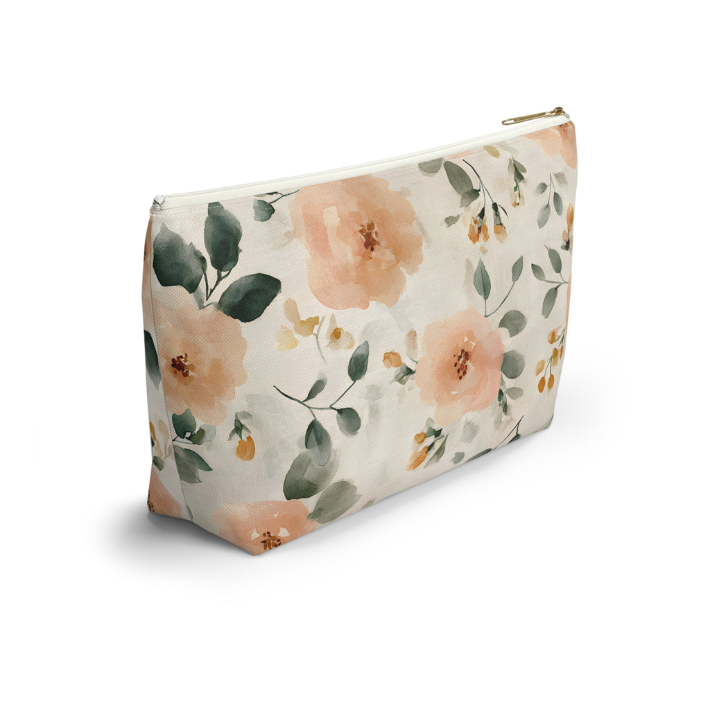 Peach Watercolor Roses Accessory Pouch