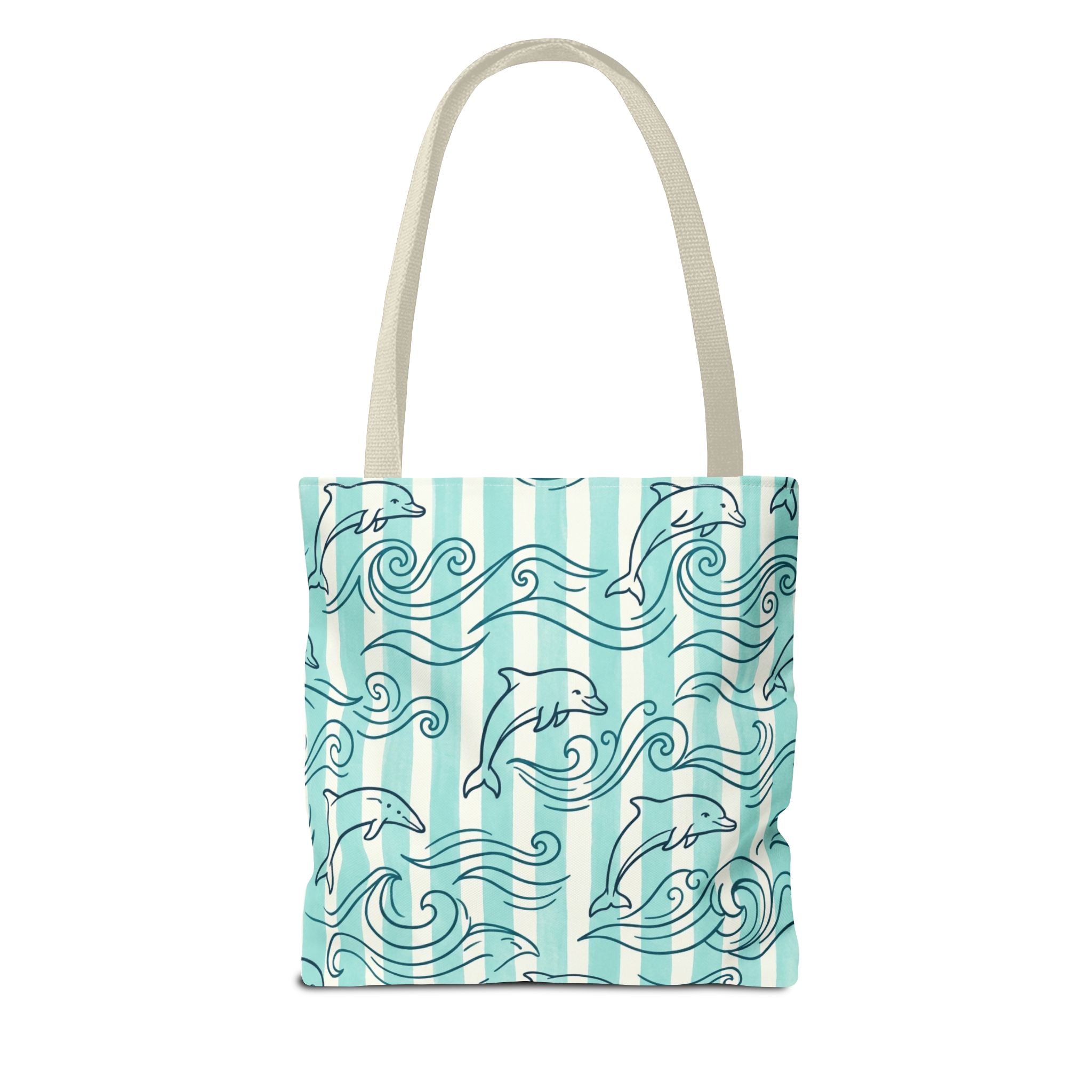 Dolphin Wave Pattern Tote Bag | Aqua Striped Ocean Design